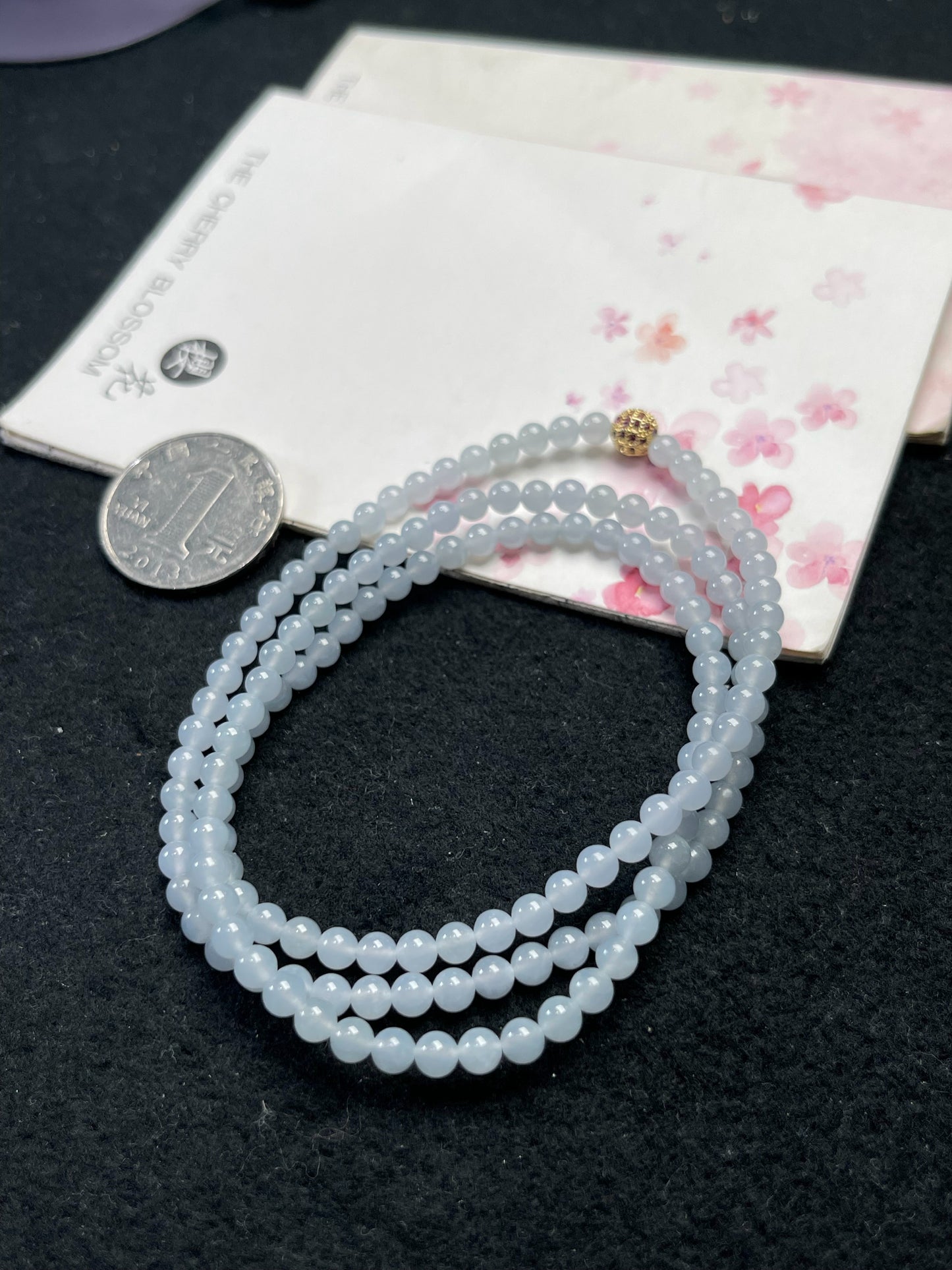 Natural Grade-A Jadeite Beaded Strand – Pale Lavender Blue Burmese Jade Mini Beads Bracelet or Necklace