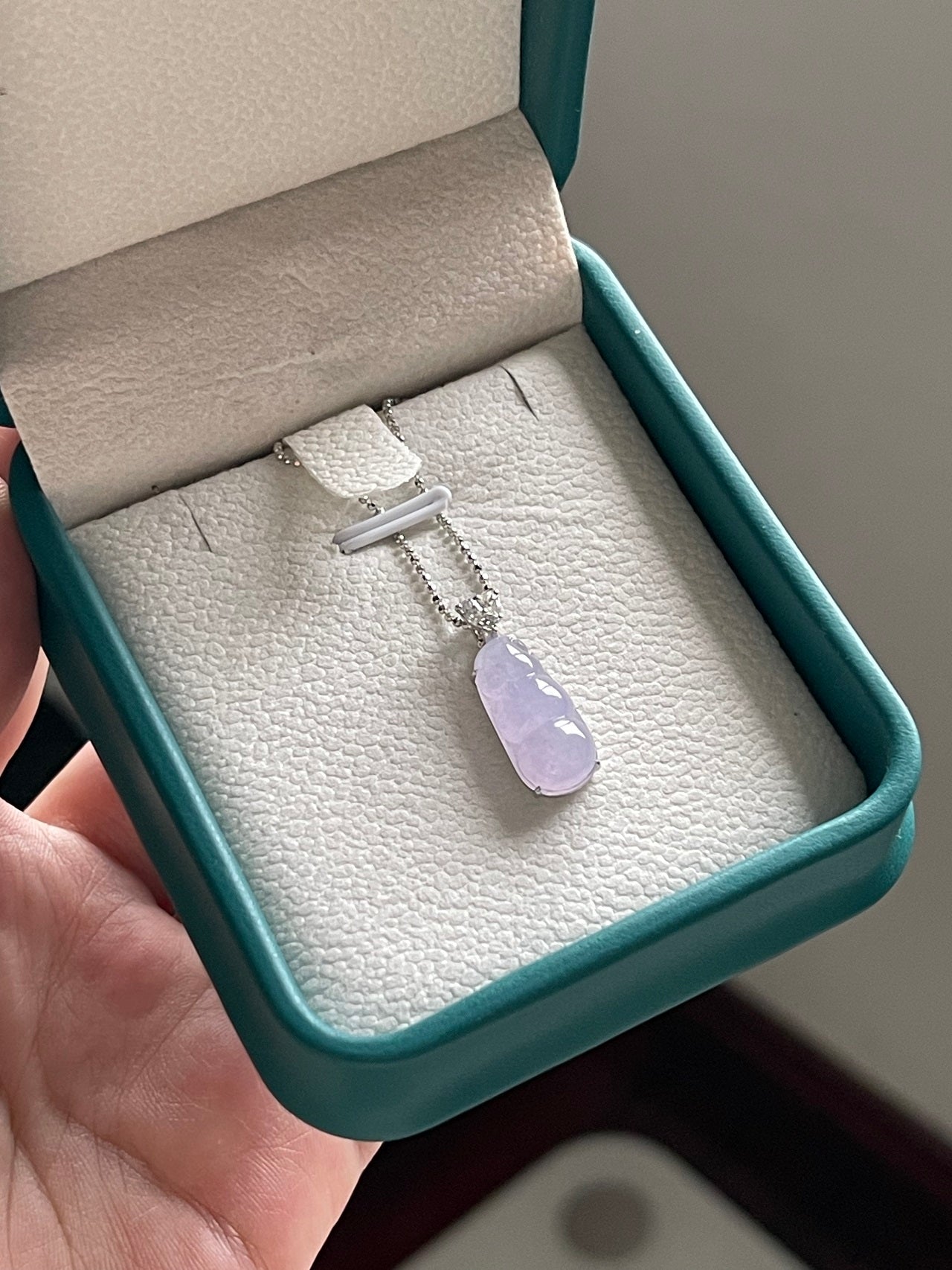 Natural Grade-A Jadeite “Fortune Bean” Pendant – Icy Lavender Jade with 18K Gold & Diamond Setting · Burmese Jade