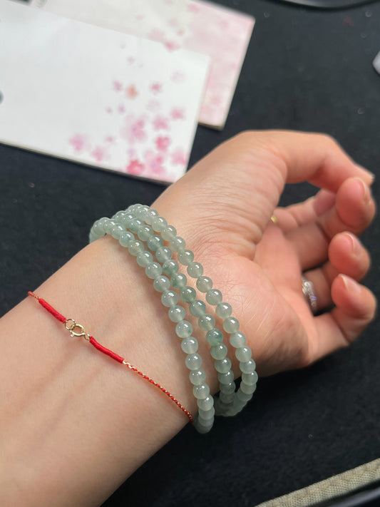 Natural Grade-A Jadeite Beaded Strand – Icy Green Burmese Jade, Wear as Bracelet or Necklace