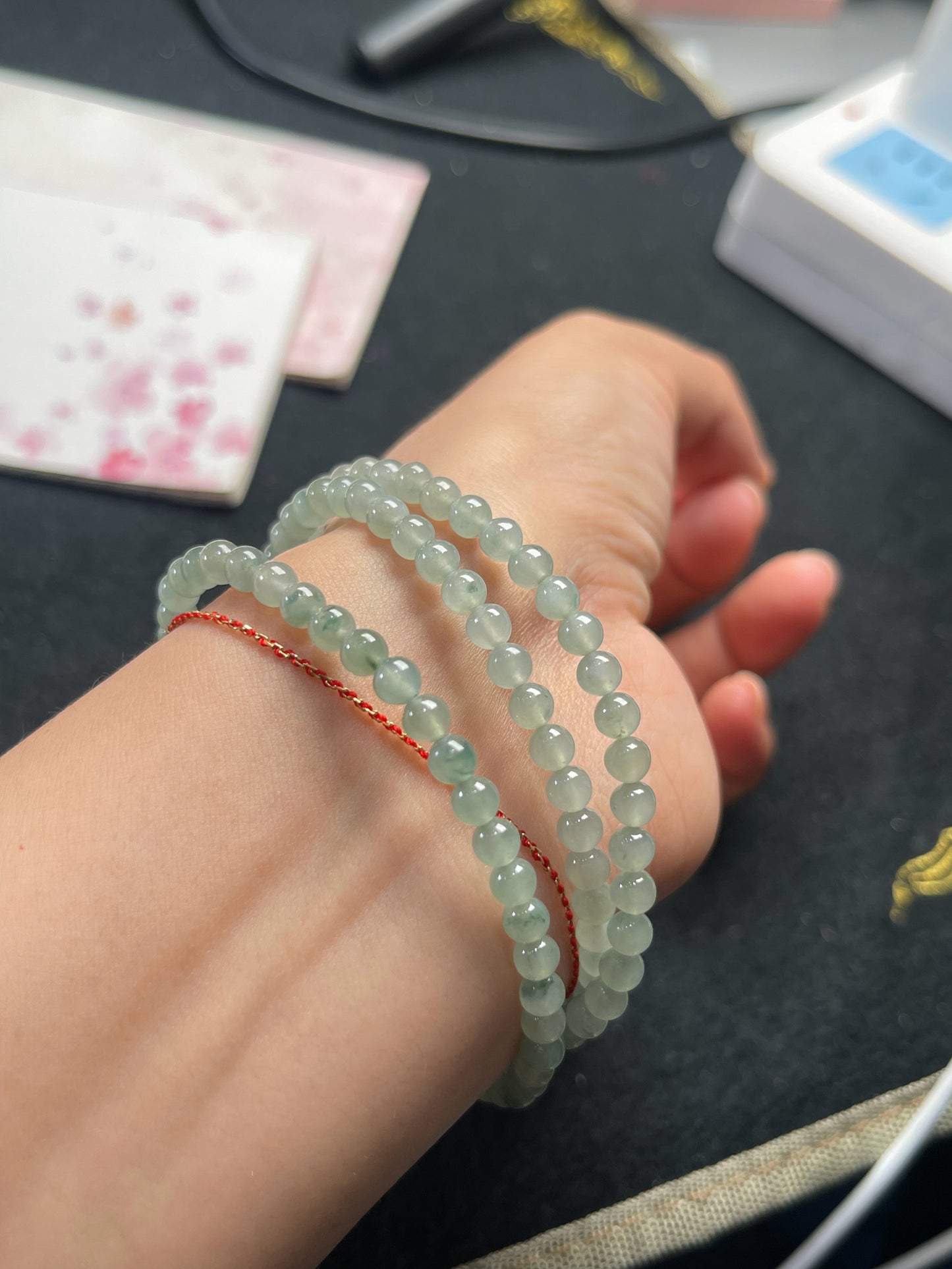 Natural Grade-A Jadeite Beaded Strand – Icy Green Burmese Jade, Wear as Bracelet or Necklace