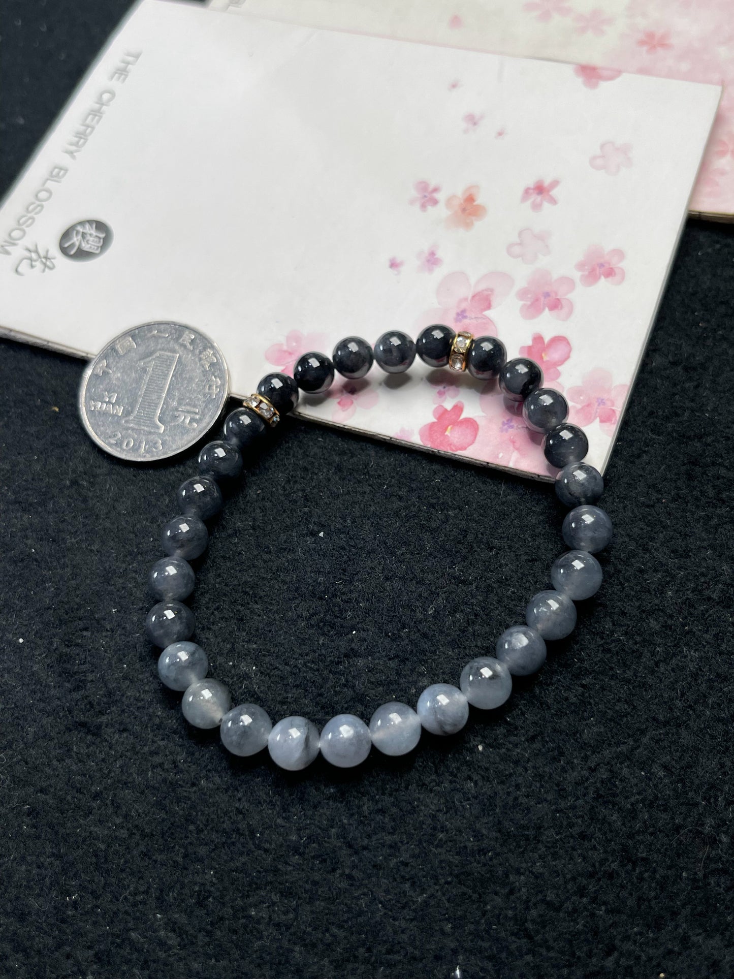 Natural Grade-A Jadeite Gradient Beaded Bracelet – Burmese Black Jade (Wu Ji Type)