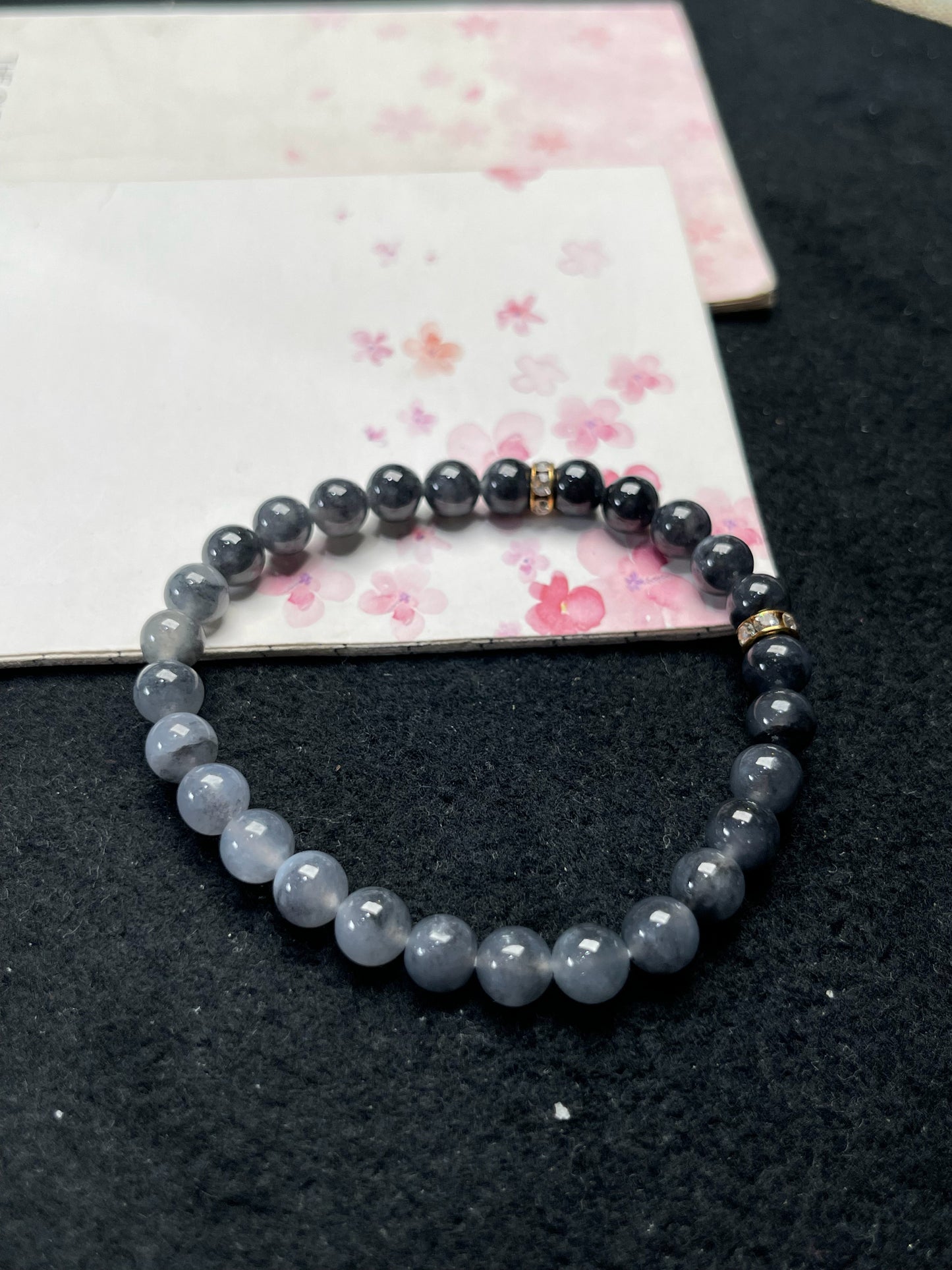 Natural Grade-A Jadeite Gradient Beaded Bracelet – Burmese Black Jade (Wu Ji Type)