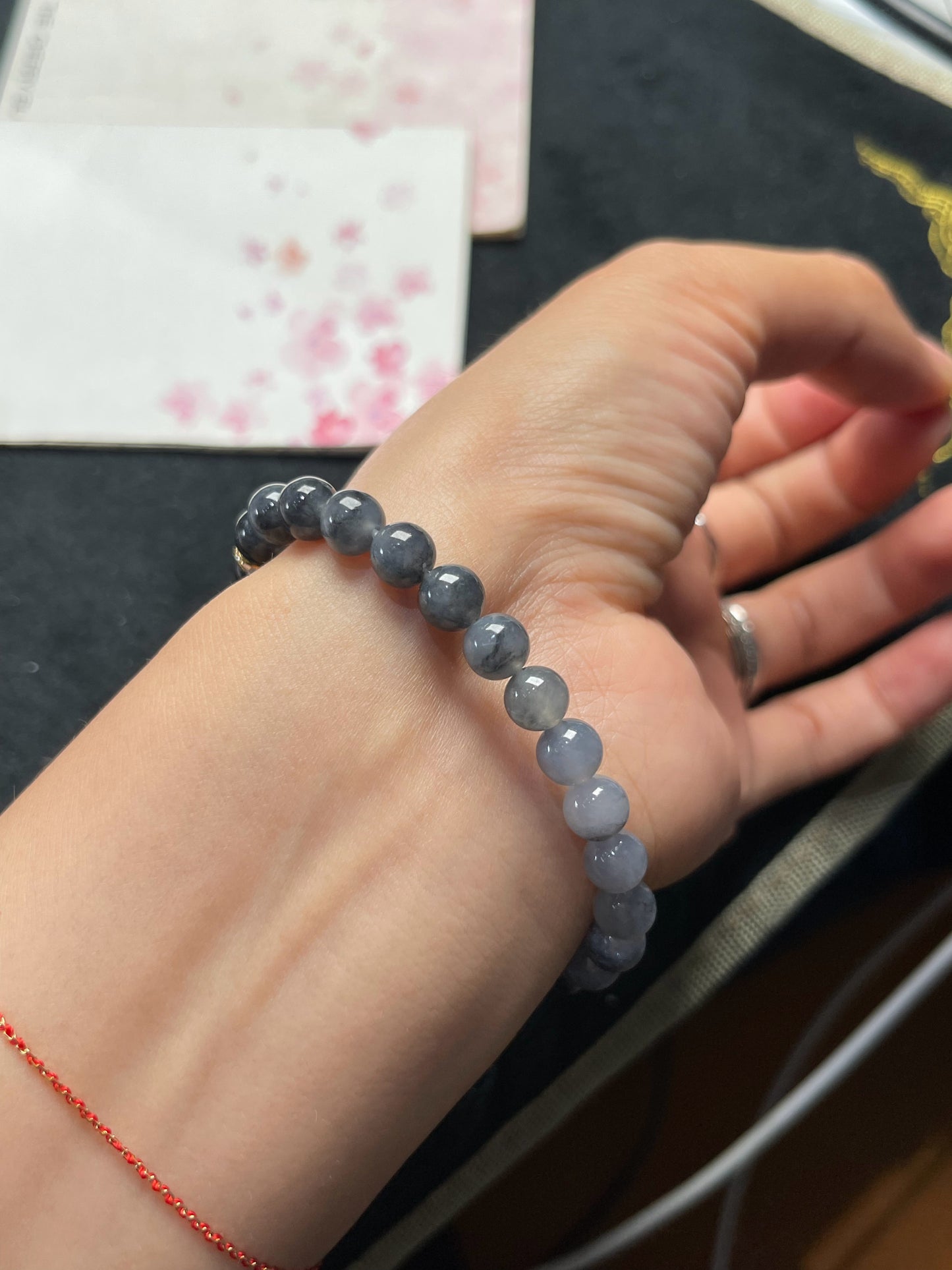 Natural Grade-A Jadeite Gradient Beaded Bracelet – Burmese Black Jade (Wu Ji Type)