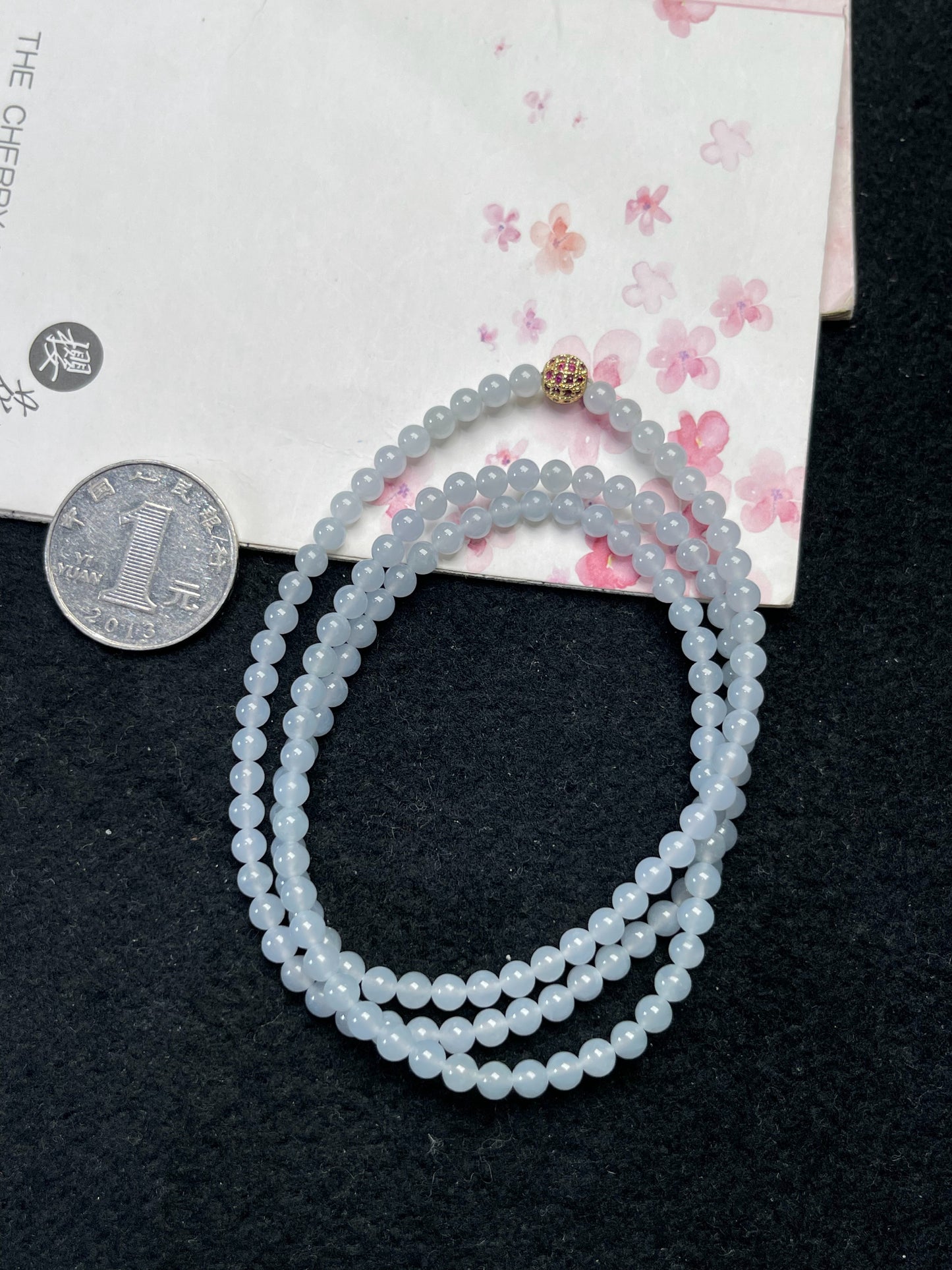 Natural Grade-A Jadeite Beaded Strand – Pale Lavender Blue Burmese Jade Mini Beads Bracelet or Necklace