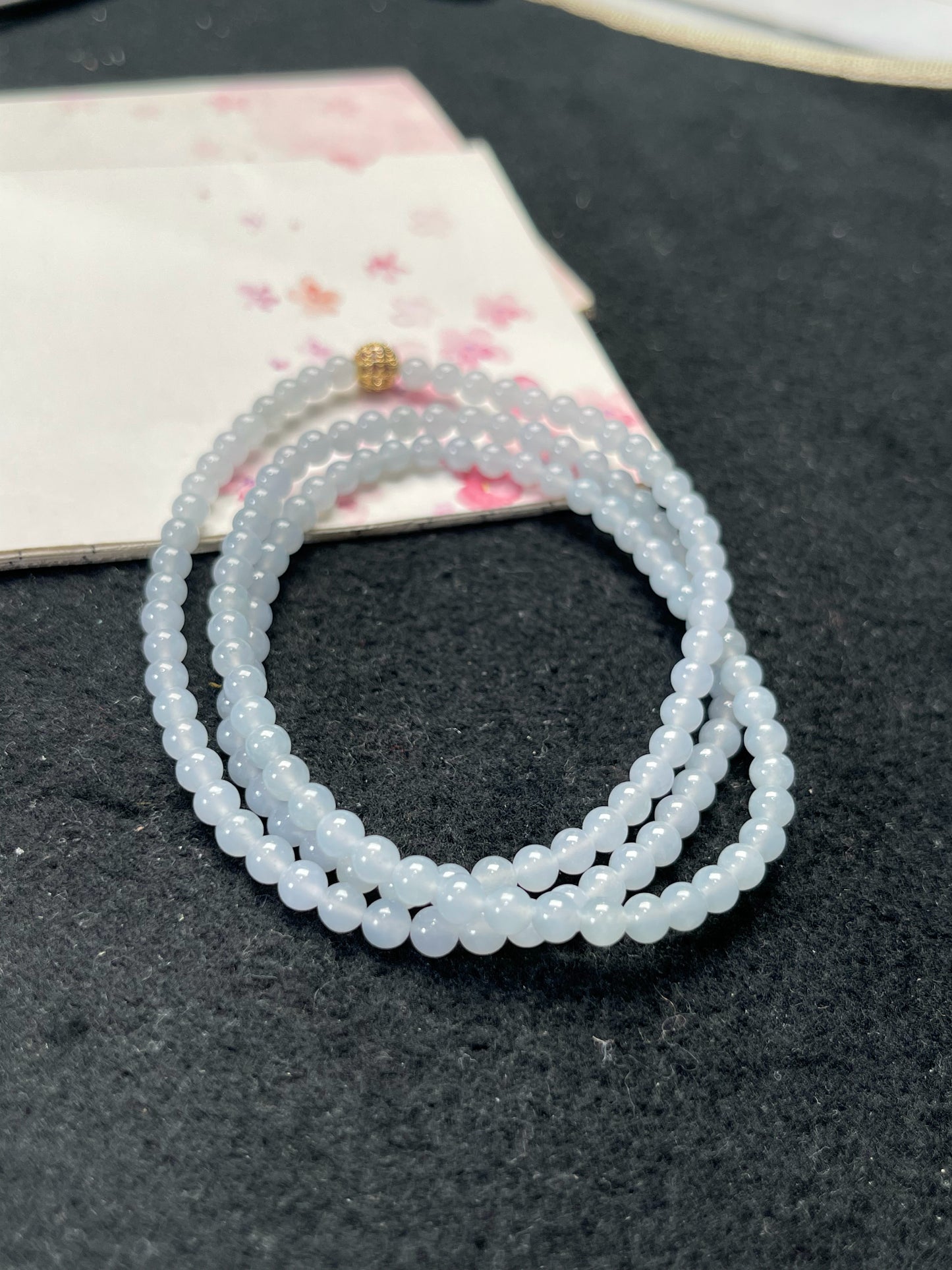 Natural Grade-A Jadeite Beaded Strand – Pale Lavender Blue Burmese Jade Mini Beads Bracelet or Necklace