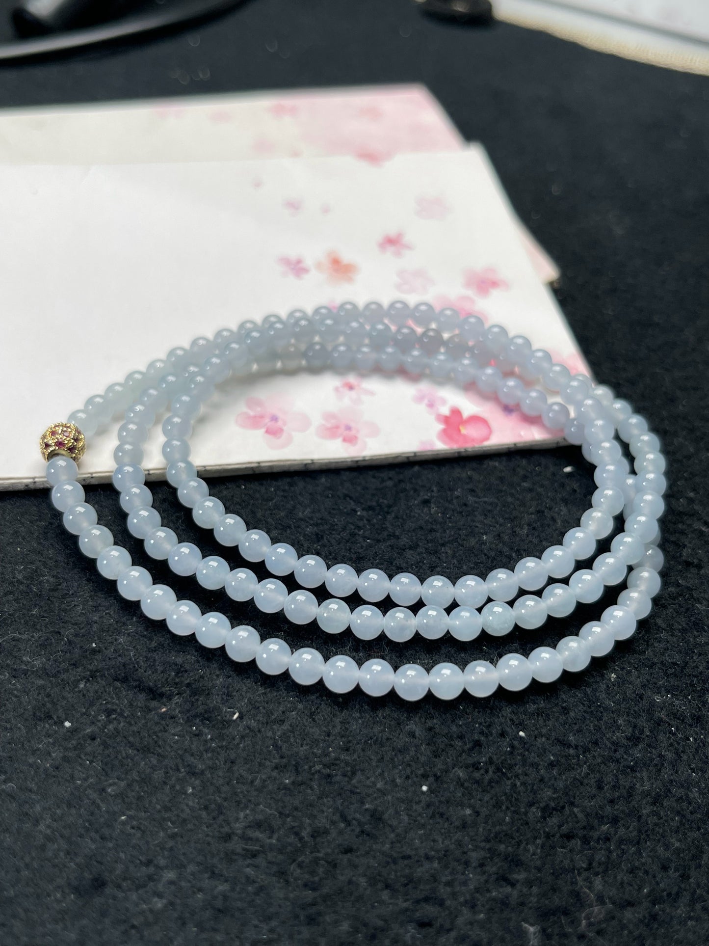 Natural Grade-A Jadeite Beaded Strand – Pale Lavender Blue Burmese Jade Mini Beads Bracelet or Necklace