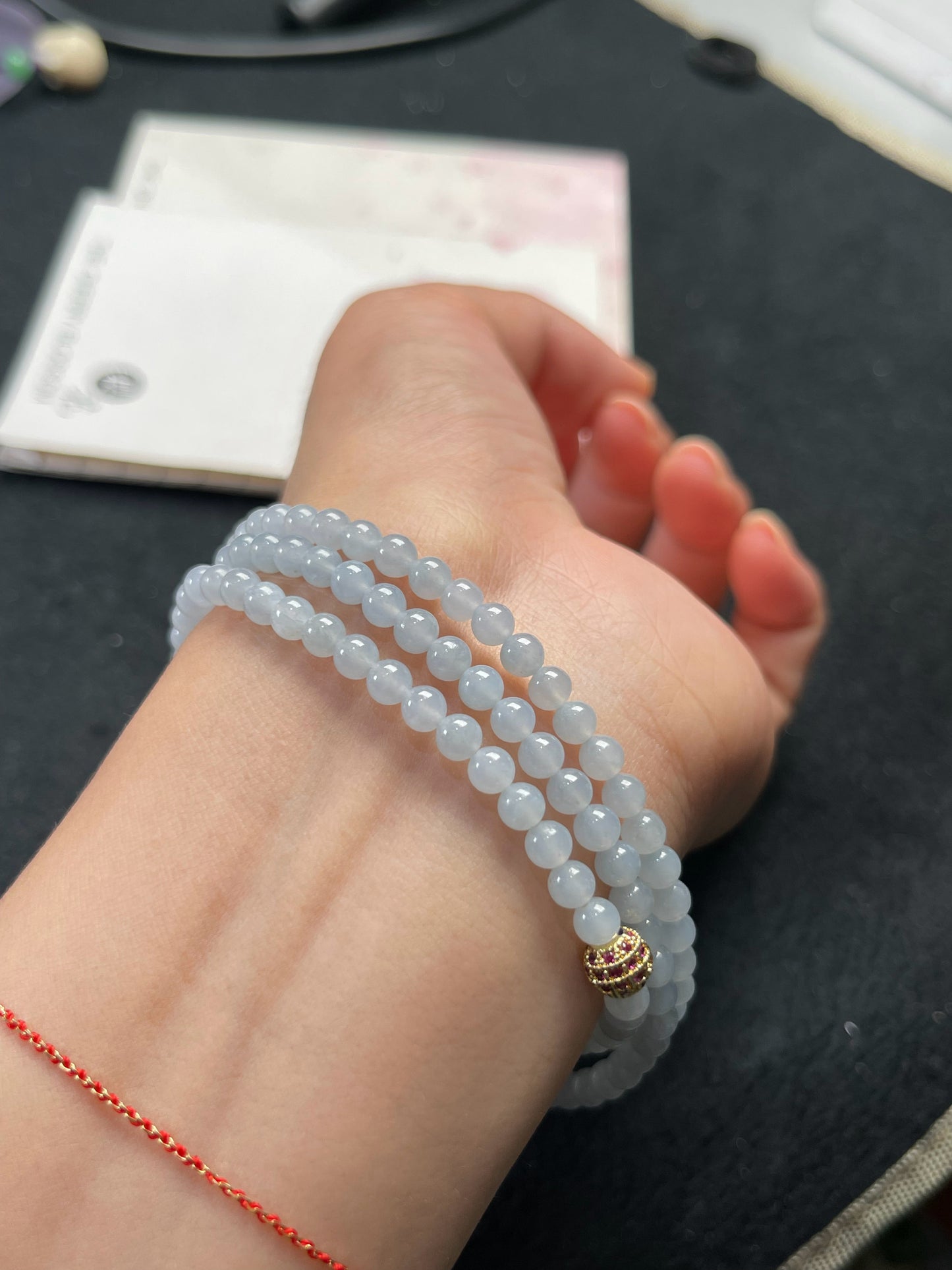 Natural Grade-A Jadeite Beaded Strand – Pale Lavender Blue Burmese Jade Mini Beads Bracelet or Necklace