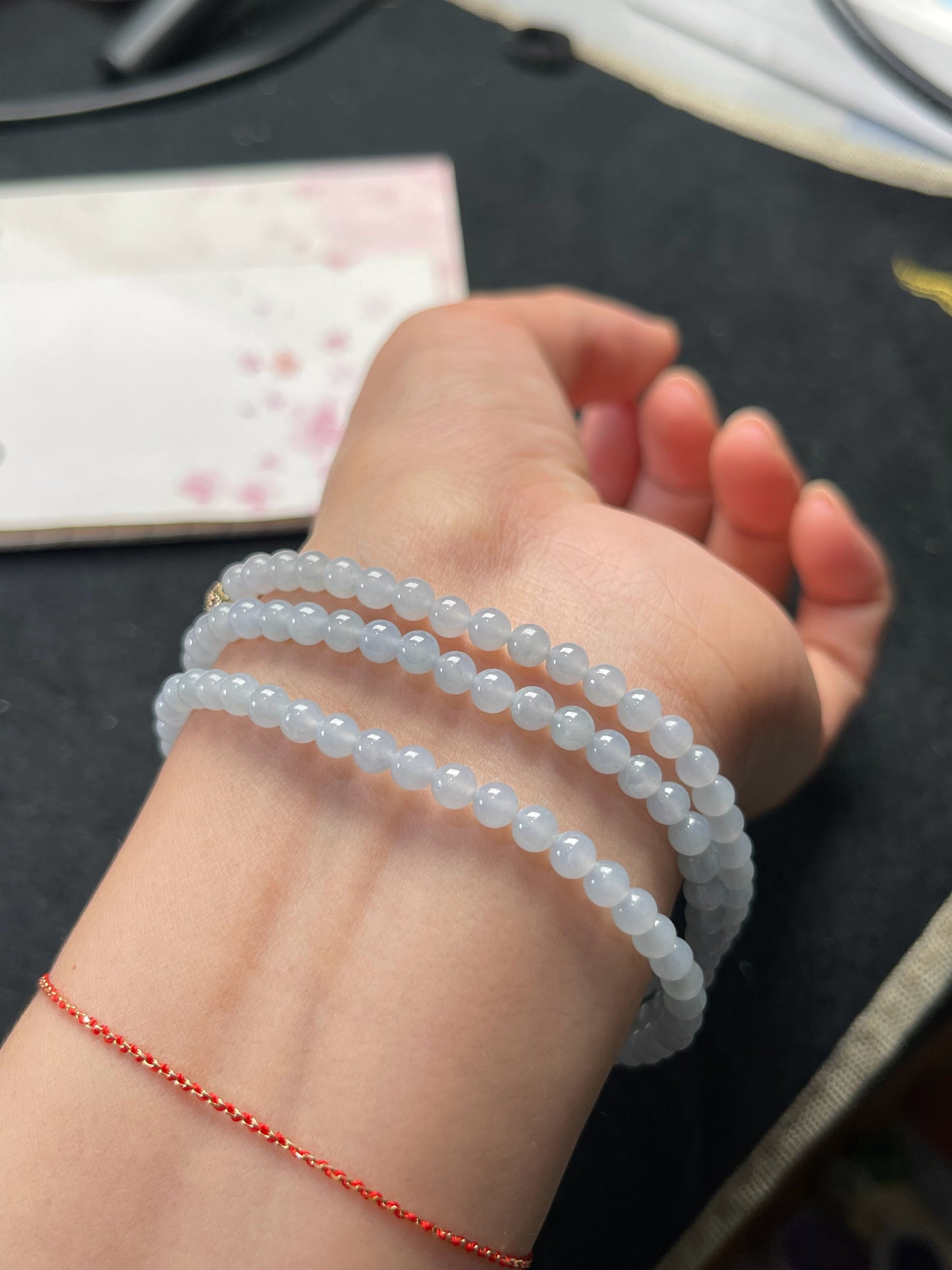 Natural Grade-A Jadeite Beaded Strand – Pale Lavender Blue Burmese Jade Mini Beads Bracelet or Necklace