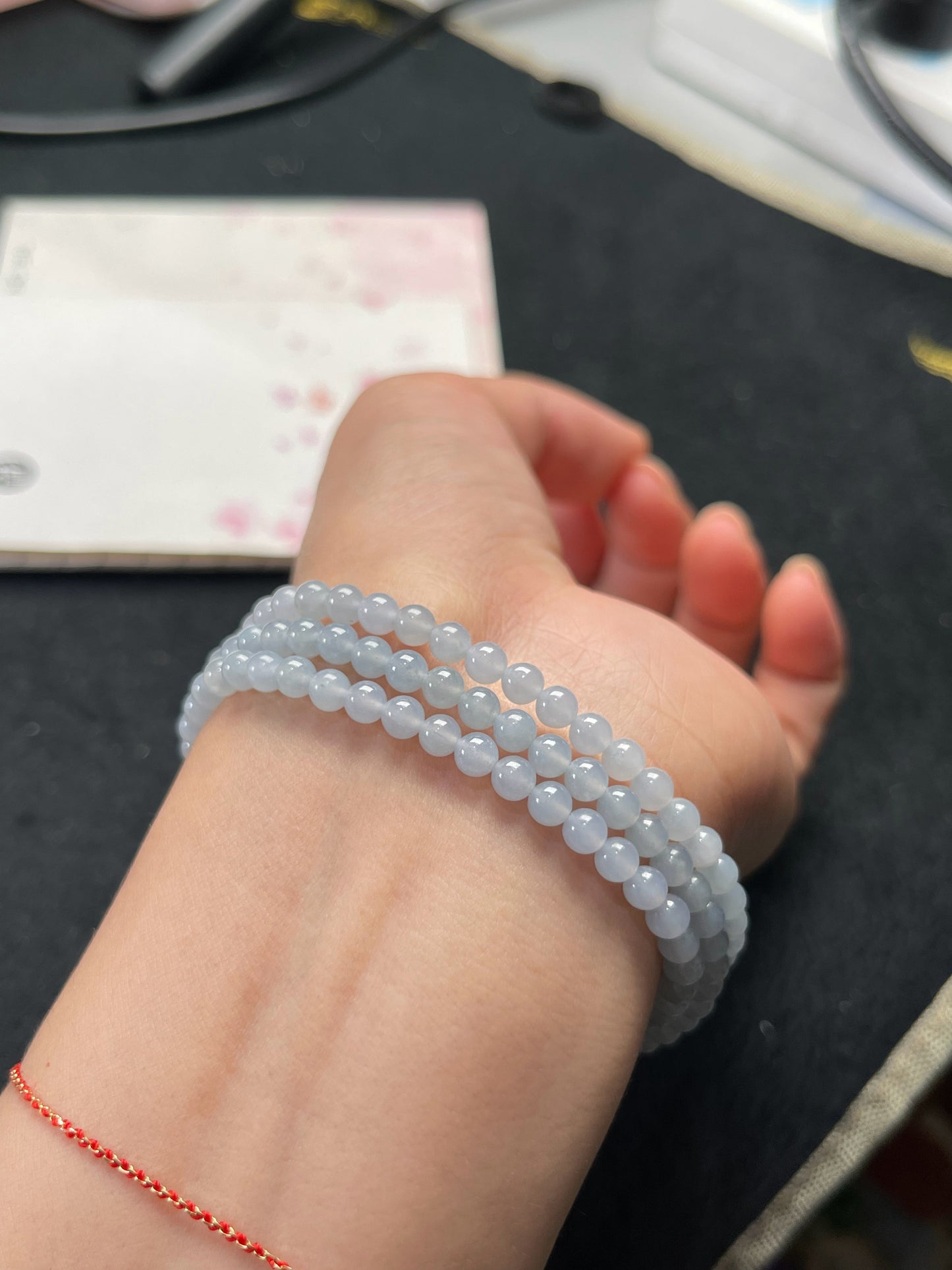 Natural Grade-A Jadeite Beaded Strand – Pale Lavender Blue Burmese Jade Mini Beads Bracelet or Necklace