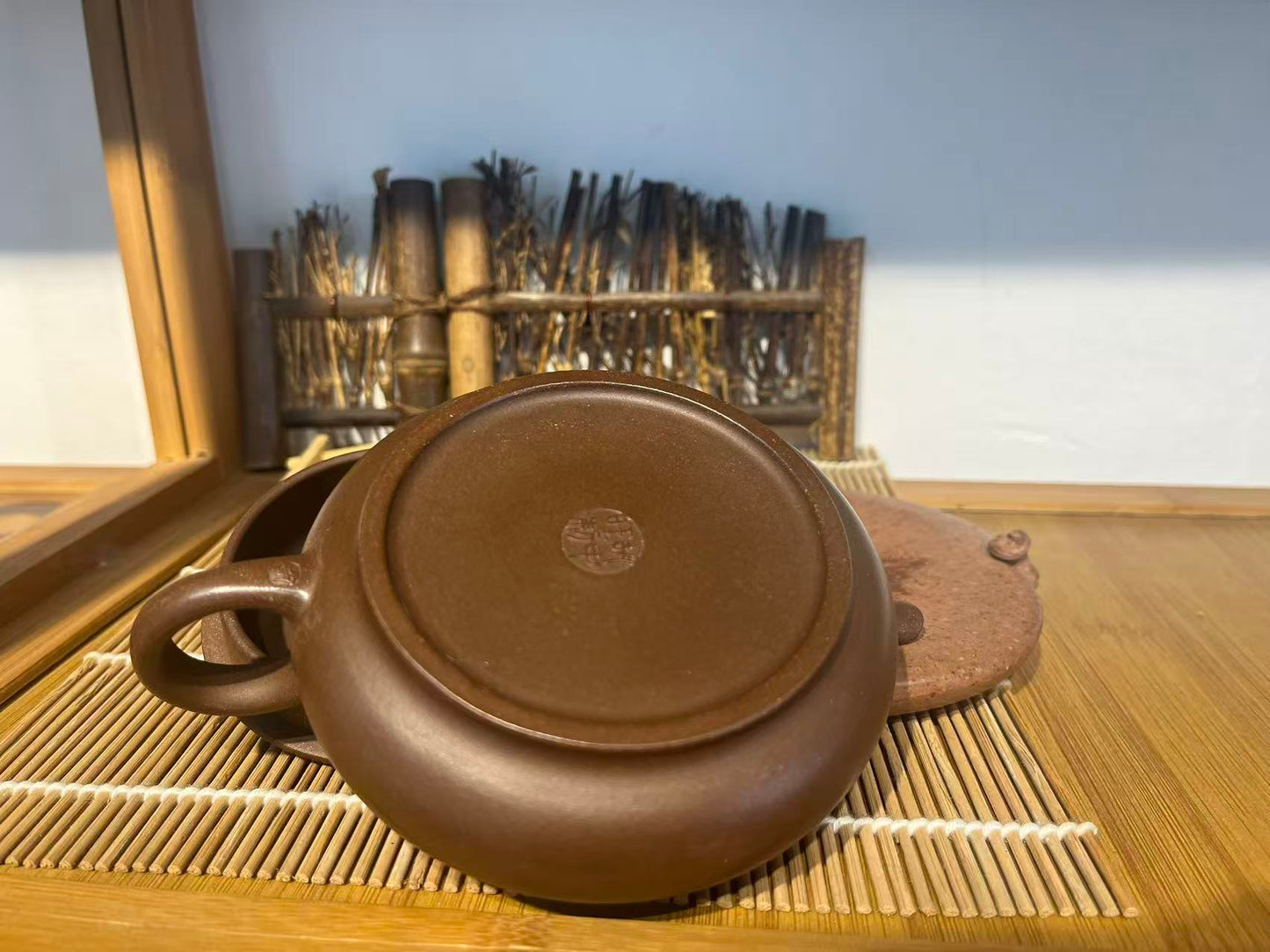 Yixing Zisha Teapot 220ml – Handmade Flat Round Purple Clay Teapot