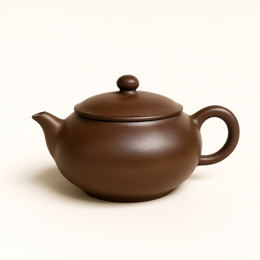Yixing Zisha Teapot 220ml – Handmade Flat Round Purple Clay Teapot