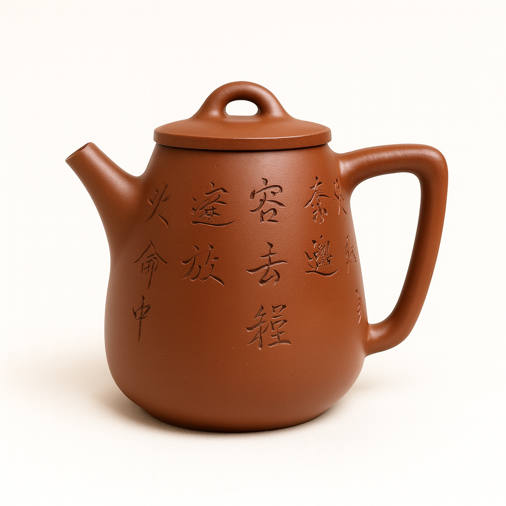 Yixing Zisha “Gao Shi Piao” Teapot 170ml – Handmade Zhuni Purple Clay Teapot with Calligraphy