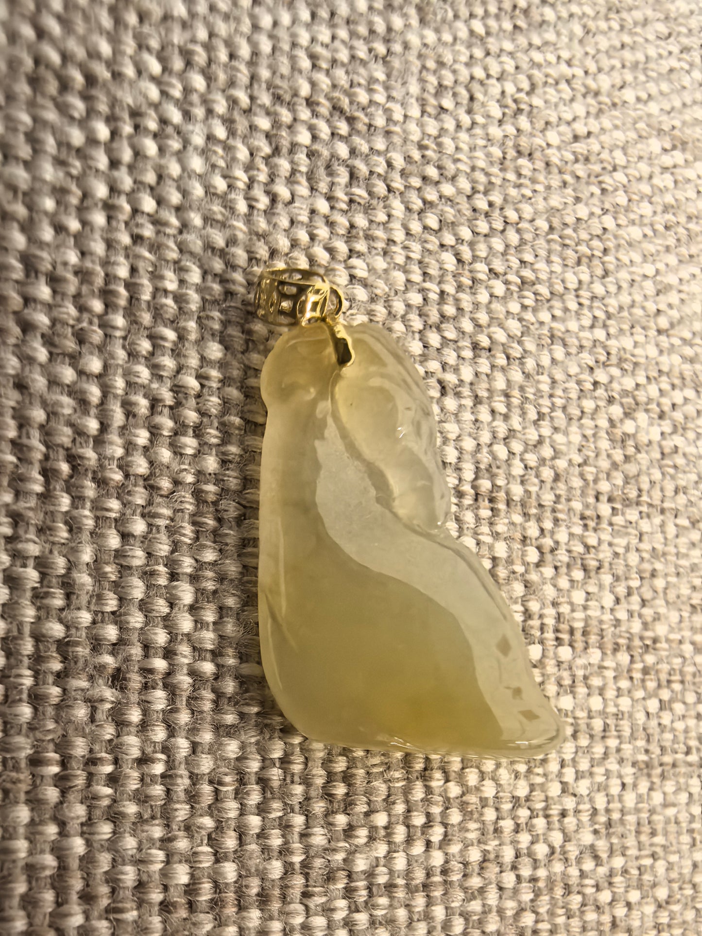 Natural Grade-A Jadeite Icy Yellow Horse Head Pendant with 18K Gold Bail · Burmese Jade