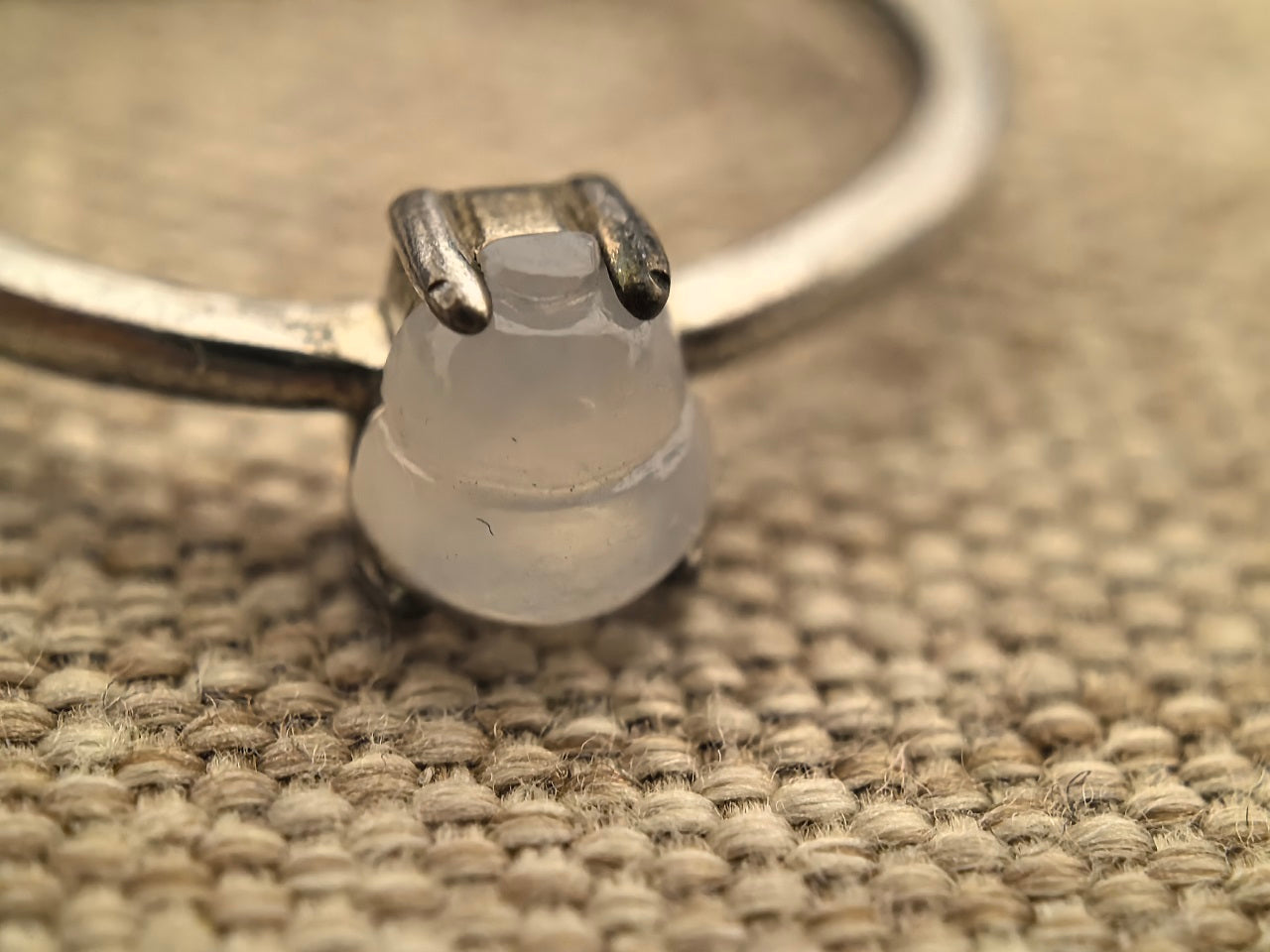 Natural Grade-A Silver-Set Glutinous Icy Hulu (Gourd) Jadeite Ring · Burmese Jadeite