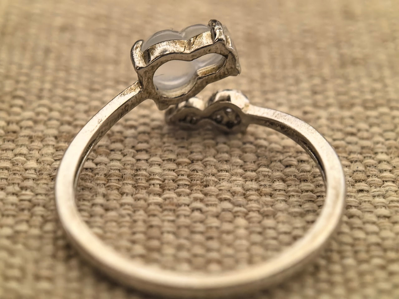 Natural Grade-A Silver-Set Icy Translucent Double Gourd (Hulu) Jadeite Open Ring · Burmese Jadeite