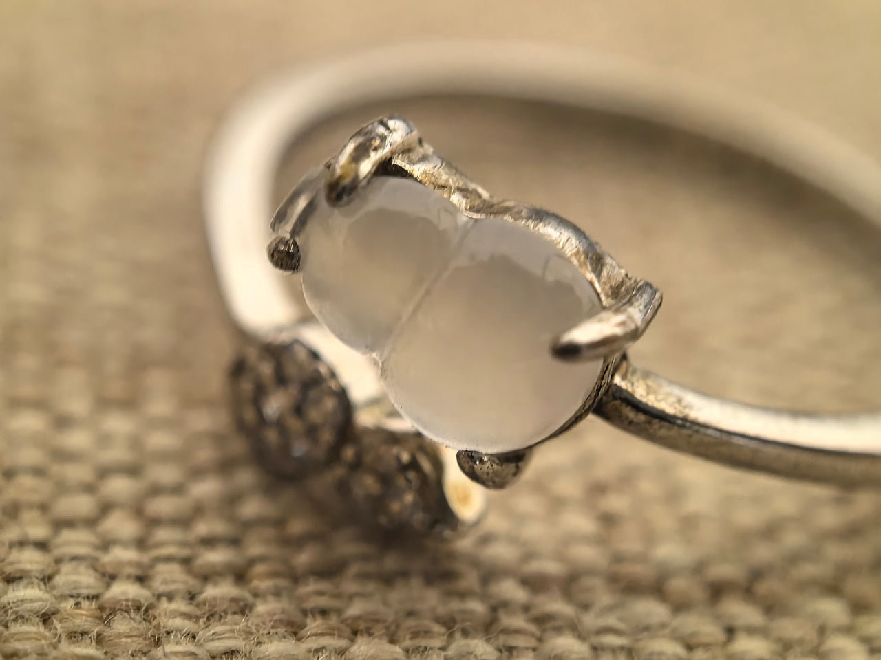 Natural Grade-A Silver-Set Icy Translucent Double Gourd (Hulu) Jadeite Open Ring · Burmese Jadeite