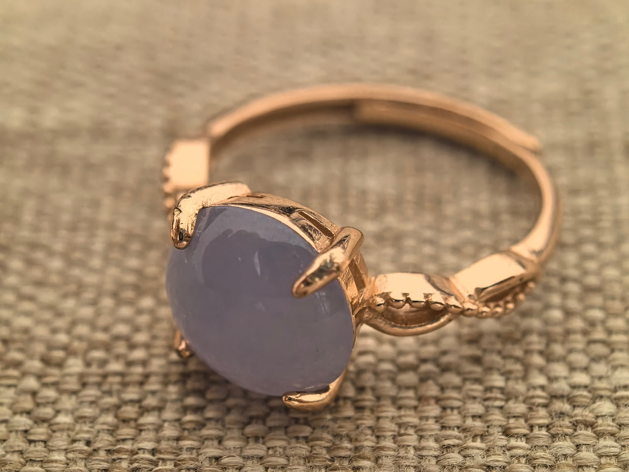 Natural Grade-A Jadeite Lavender Cabochon Silver-Set Ring · Burmese Jade