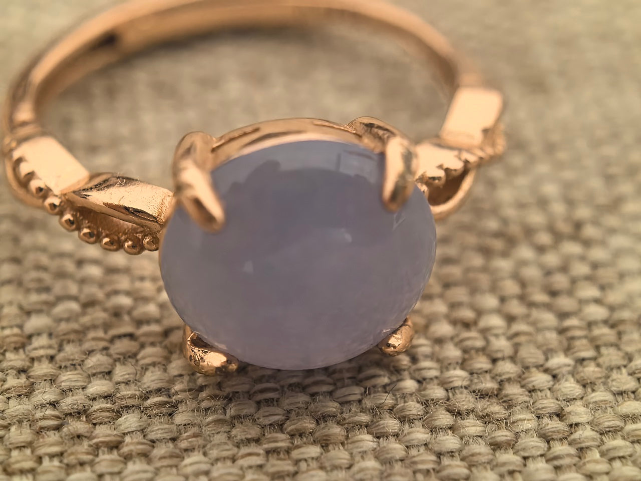 Natural Grade-A Jadeite Lavender Cabochon Silver-Set Ring · Burmese Jade