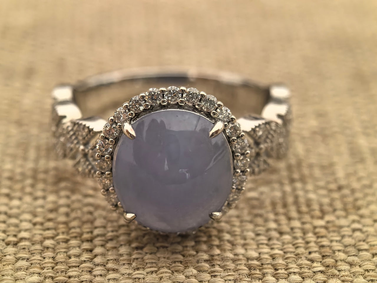 Natural Grade-A Jadeite Lavender Cabochon Ring – Burmese Jade in Platinum Pt950 Setting