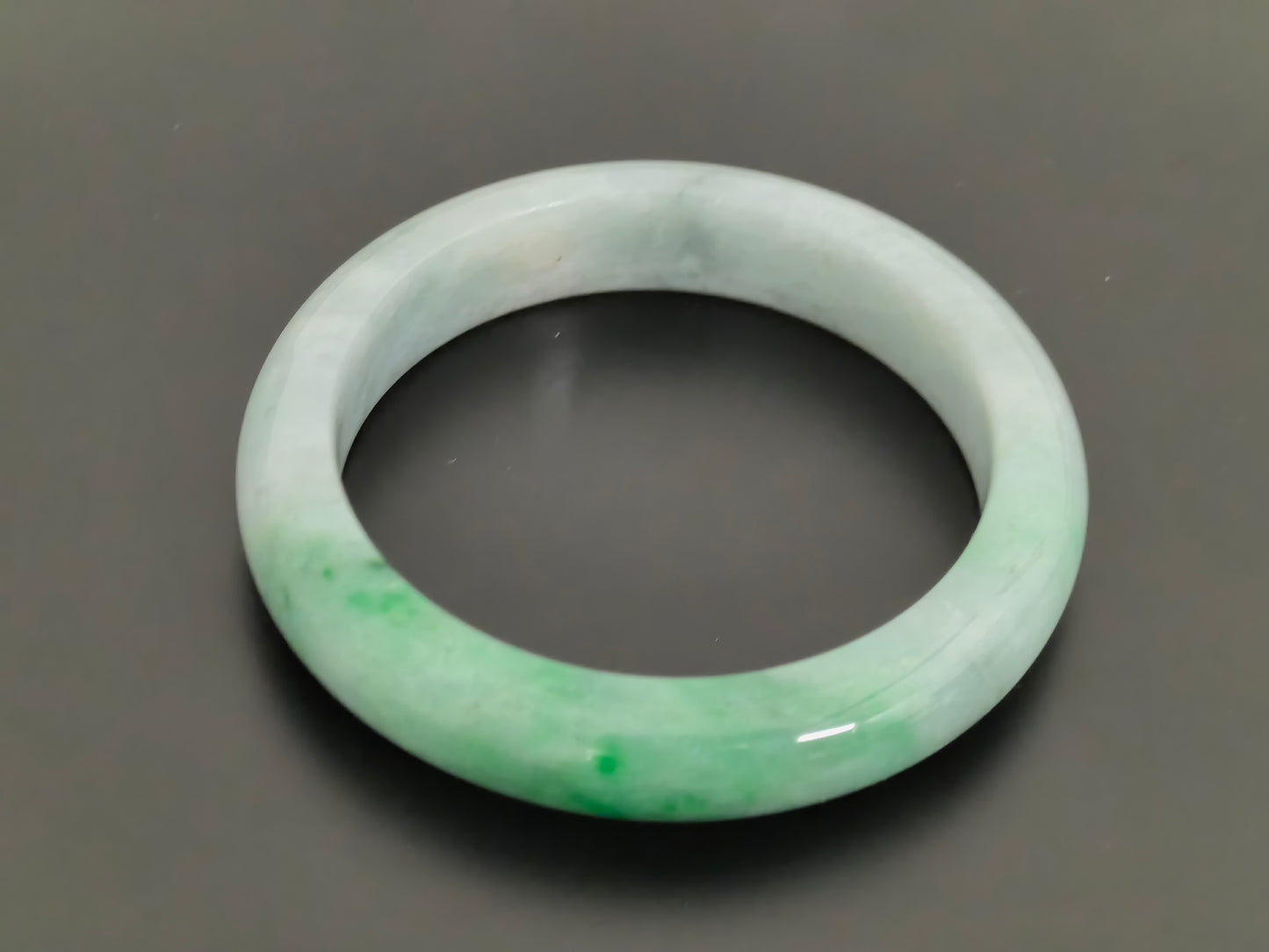 Natural Grade-A Jadeite Bangle – Partial Vivid Green Glutinous Burmese Jade D-Shape 58mm