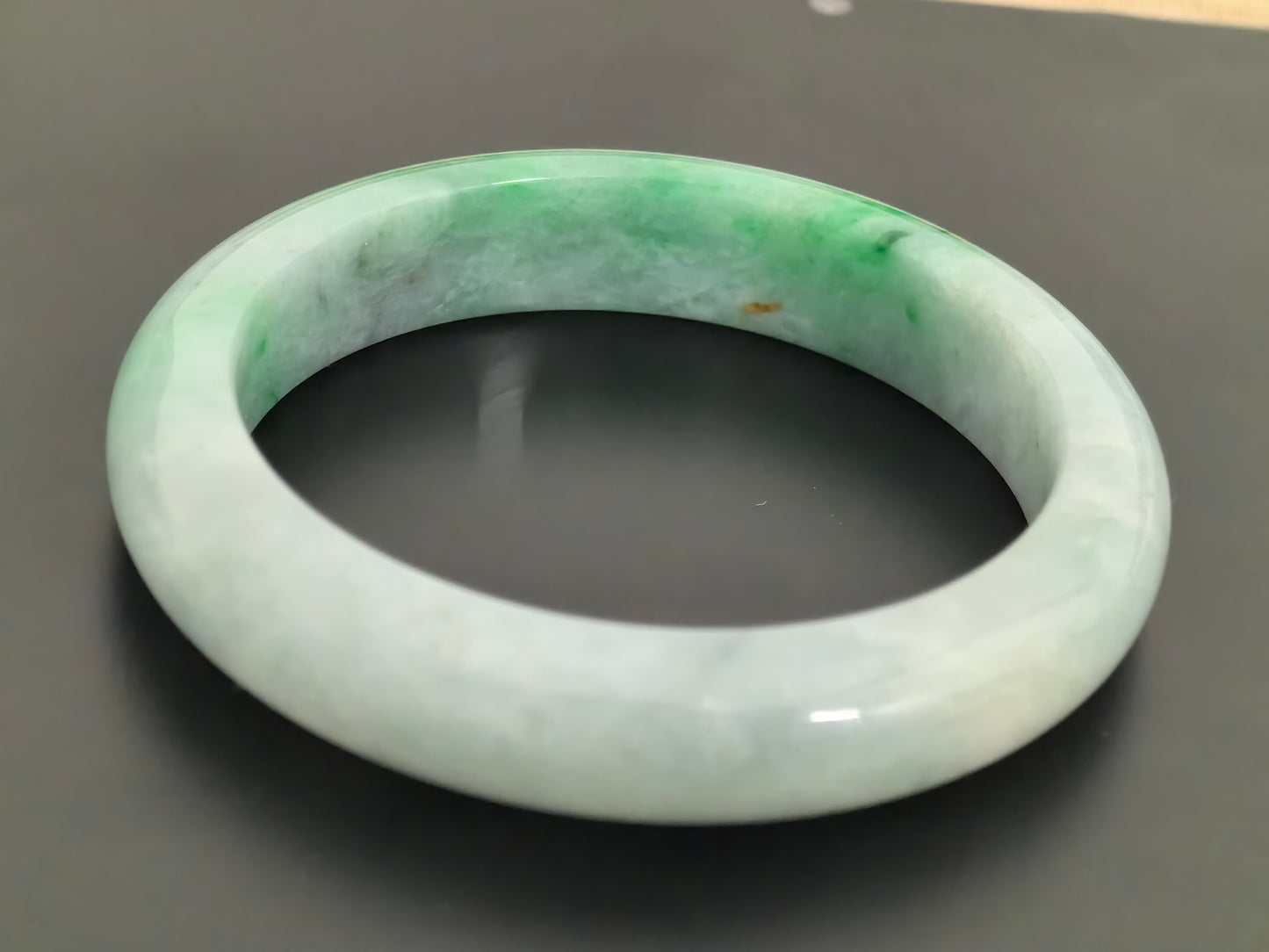 Natural Grade-A Jadeite Bangle – Partial Vivid Green Glutinous Burmese Jade D-Shape 58mm