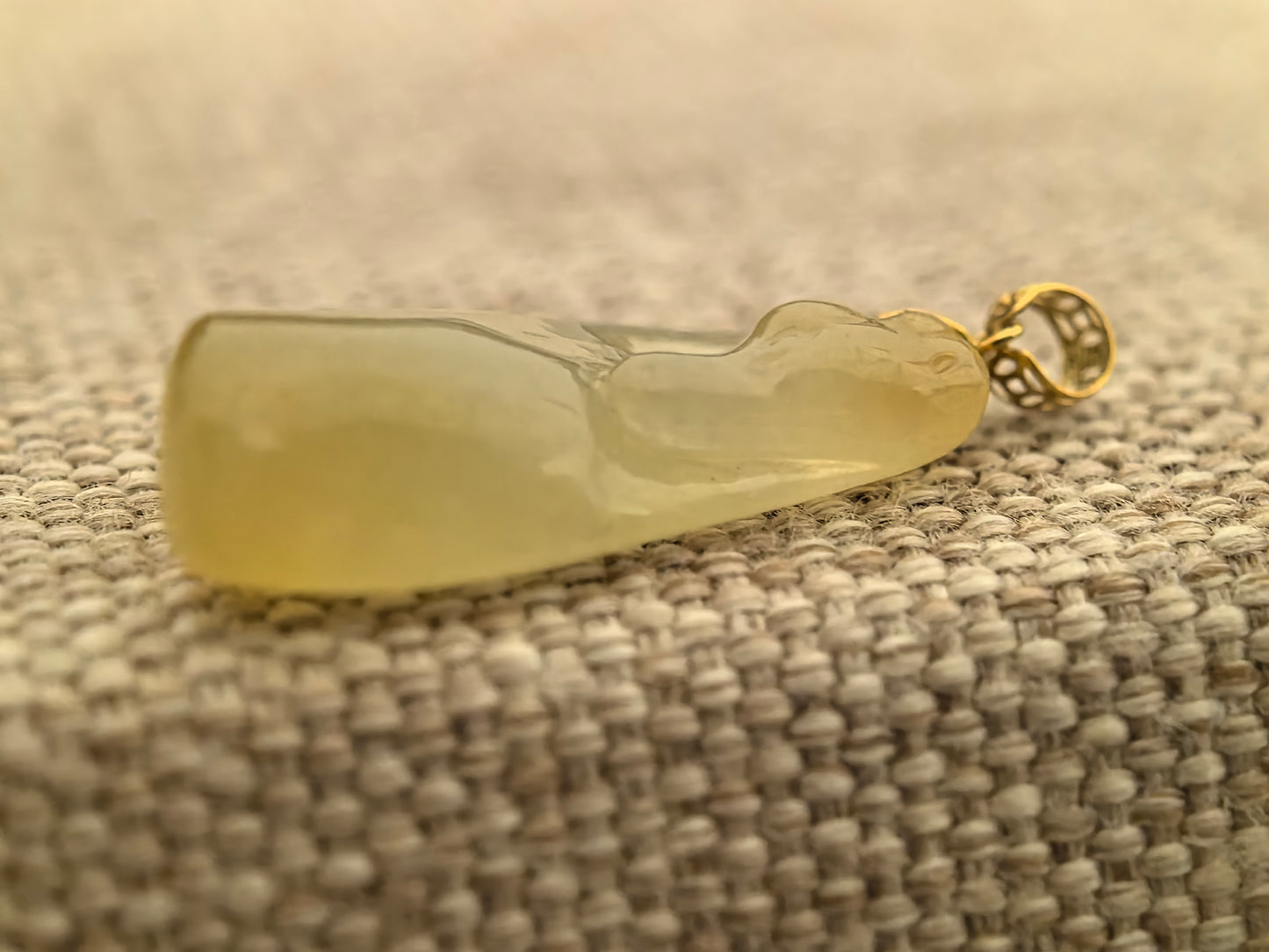 Natural Grade-A Jadeite Icy Yellow Horse Head Pendant with 18K Gold Bail · Burmese Jade