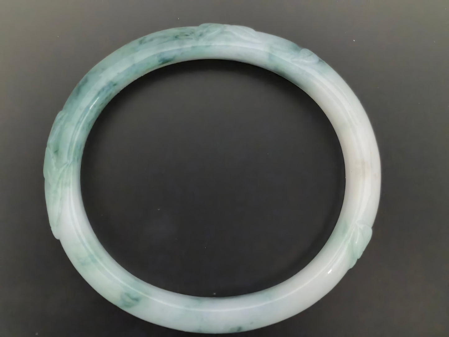 Natural Grade-A Jadeite Oval Bangle – Carved Dark Green Floral Glutinous Burmese Jade 50mm