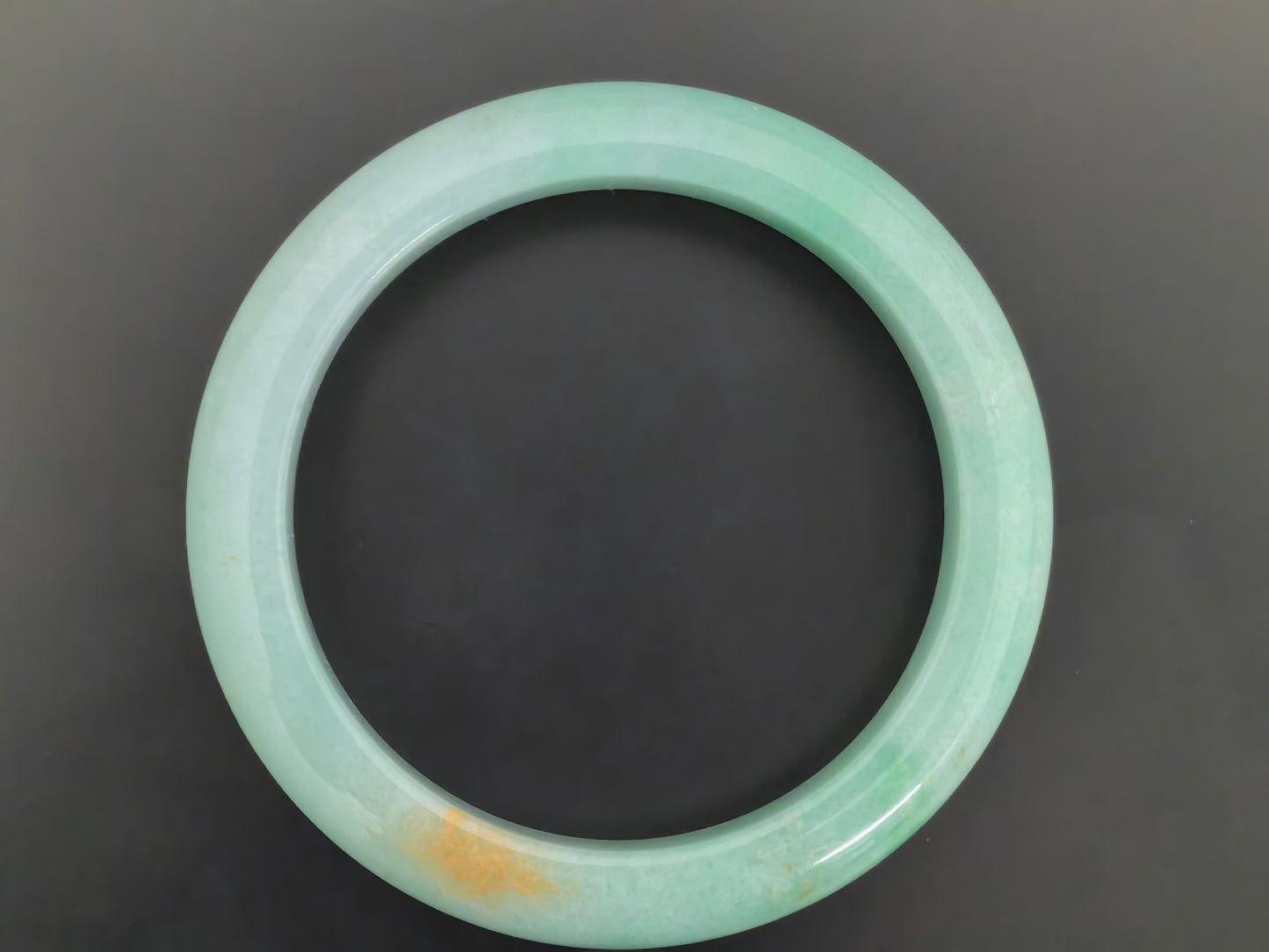 Natural Grade-A Jadeite D-Shape Bangle – Apple Green “Gold Splash” Burmese Jade 55mm