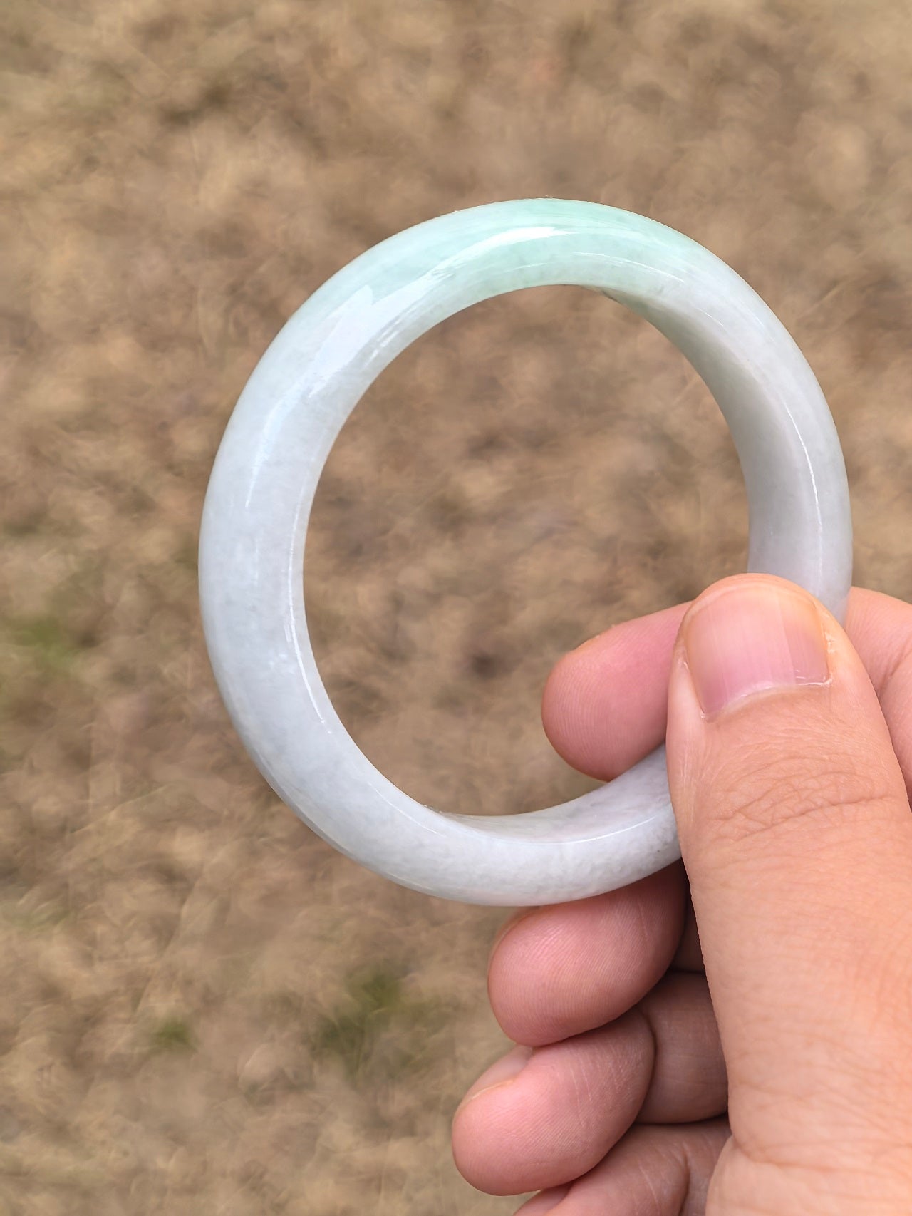 Natural Grade-A Jadeite Bangle – Pale Green Glutinous Burmese Jade D-Shape 54.5mm