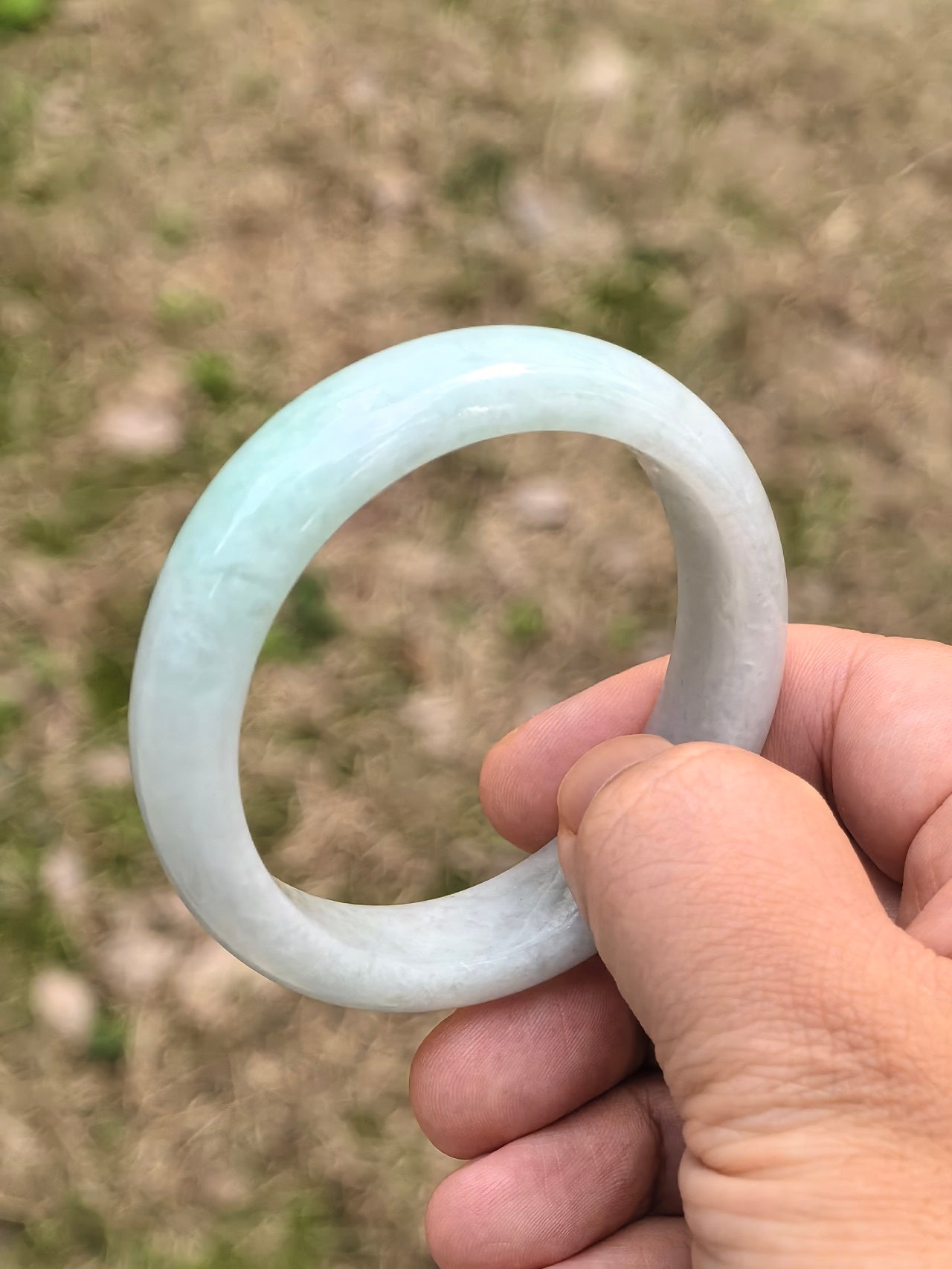 Natural Grade-A Jadeite Bangle – Pale Green Glutinous Burmese Jade D-Shape 54.5mm