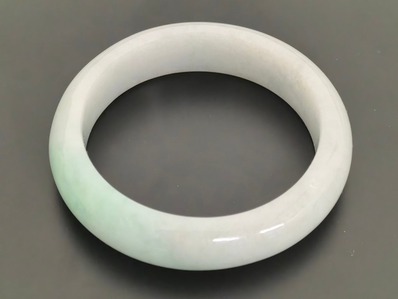 Natural Grade-A Jadeite Bangle – Pale Green Glutinous Burmese Jade D-Shape 54.5mm
