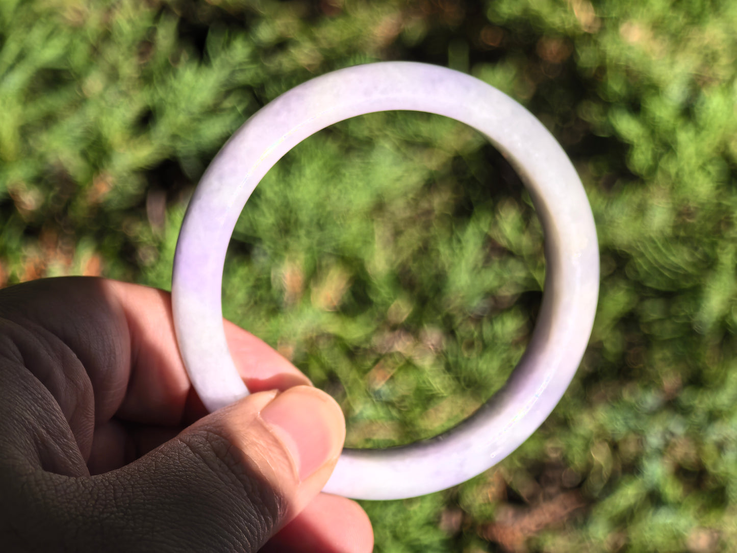 Natural Grade-A Jadeite D-Shape Bangle – Soft Lavender Bean-Glutinous Burmese Jade 59mm