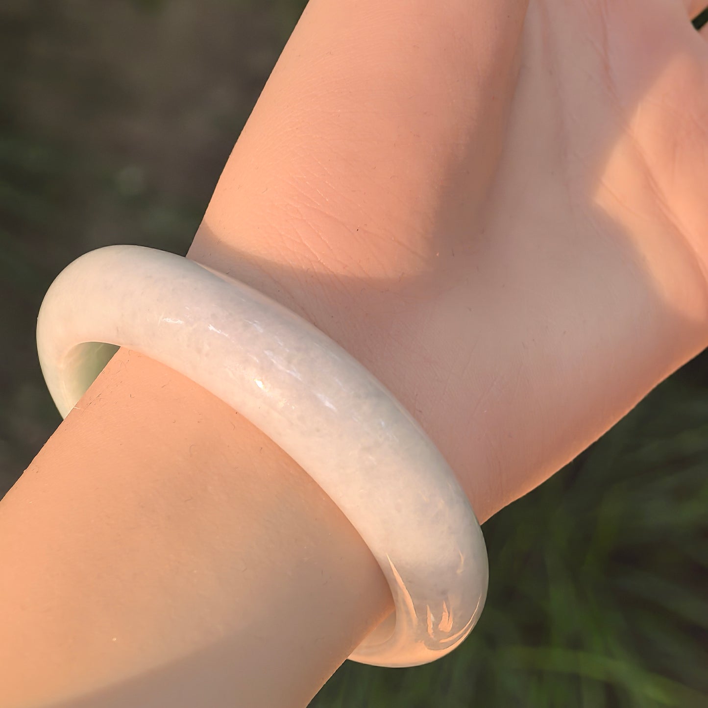 Natural Grade-A Jadeite Bangle – Pale Green Glutinous Burmese Jade D-Shape 54.5mm