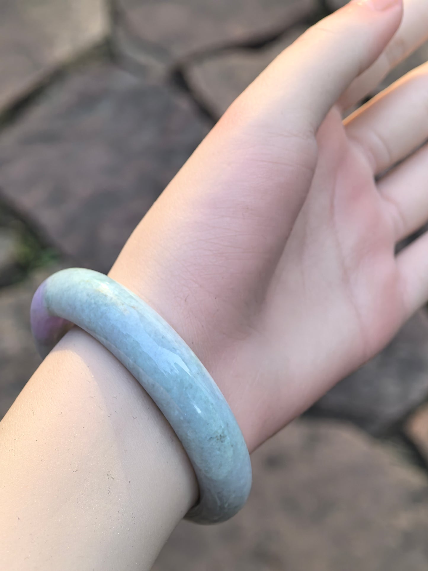 Natural Grade-A Jadeite Bangle – Lavender Section Glutinous Burmese Jade 53mm