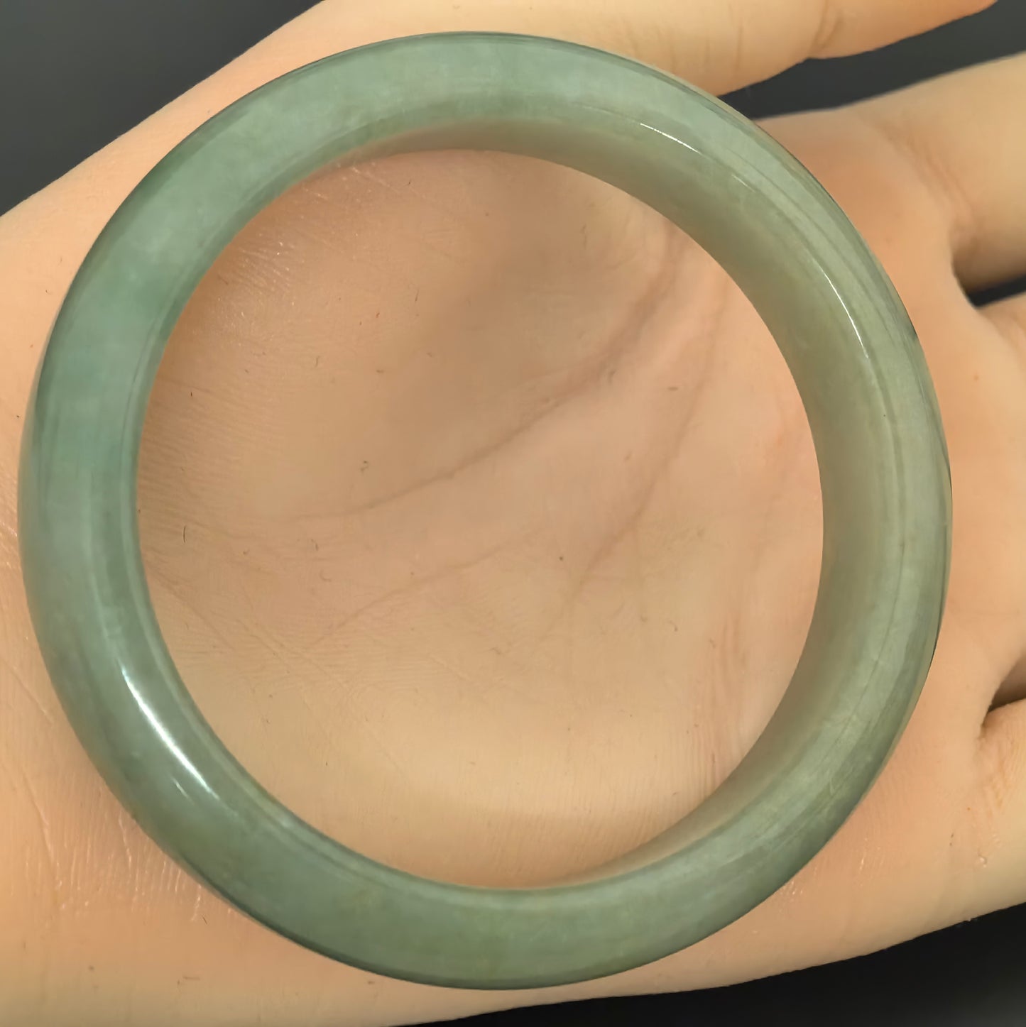 Natural Grade-A Jadeite Bangle – Oil-Green Glutinous Burmese Jade 54mm