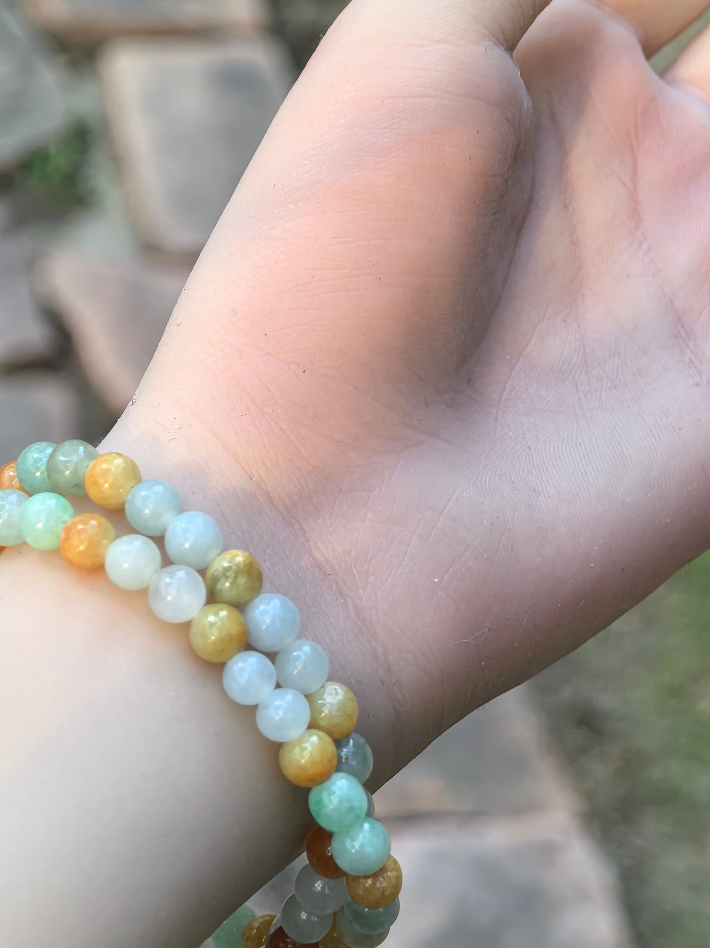 Natural Grade-A Jadeite Bracelet – Multicolor Glutinous Burmese Jade Beads Double Wrap 6mm