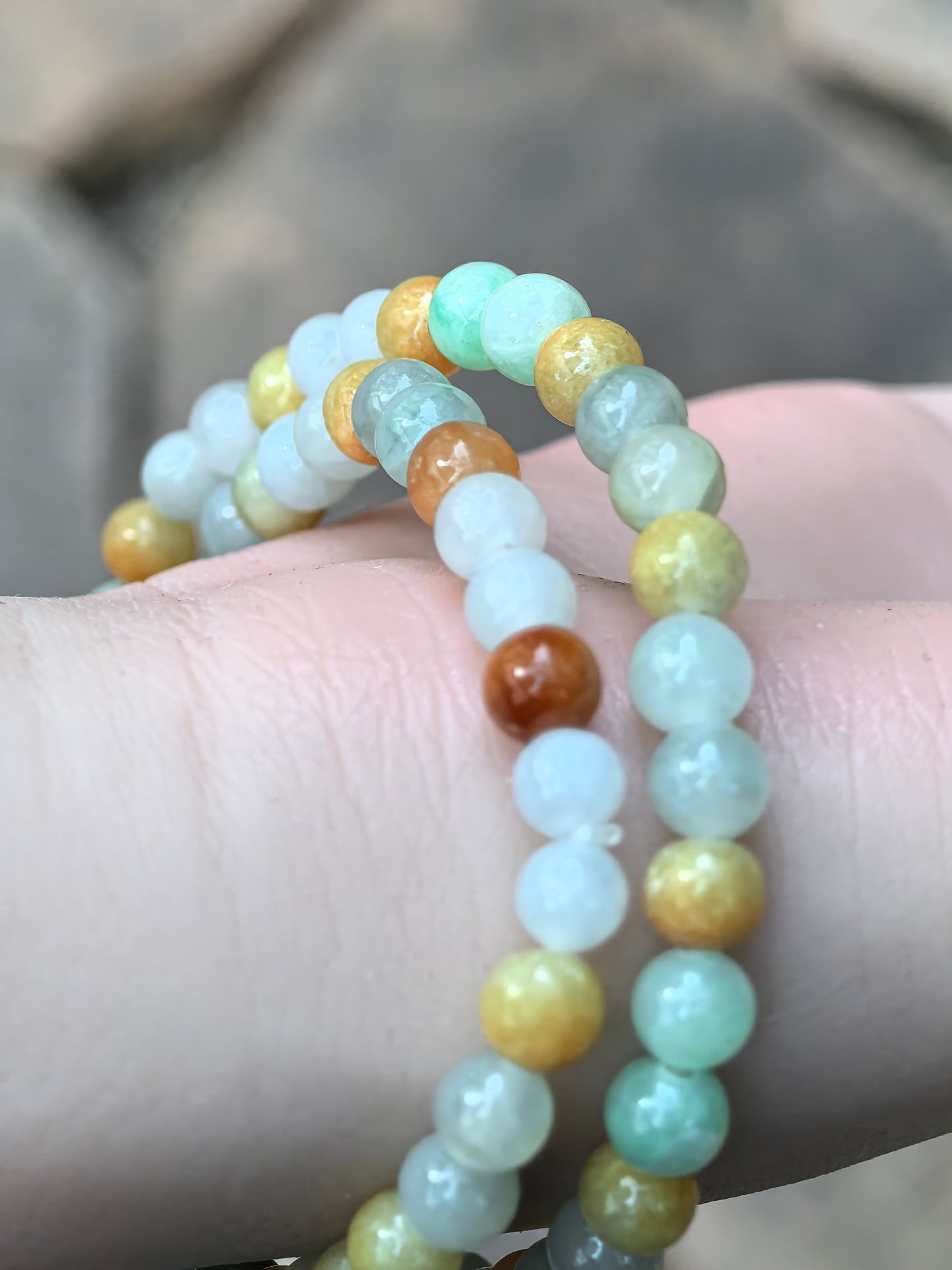 Natural Grade-A Jadeite Bracelet – Multicolor Glutinous Burmese Jade Beads Double Wrap 6mm