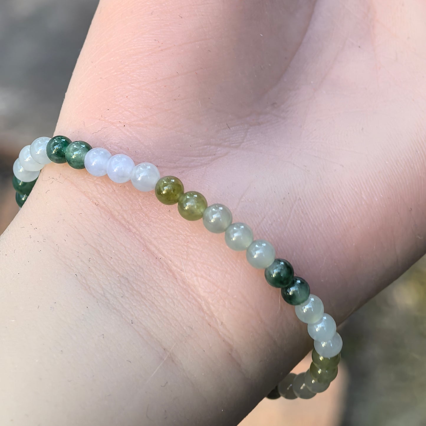 Natural Grade-A Jadeite Bracelet – Multicolor Icy Glutinous Burmese Jade Beads 4.6mm