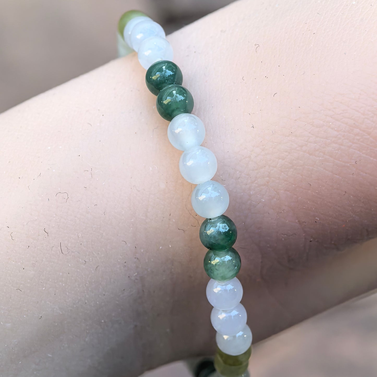 Natural Grade-A Jadeite Bracelet – Multicolor Icy Glutinous Burmese Jade Beads 4.6mm