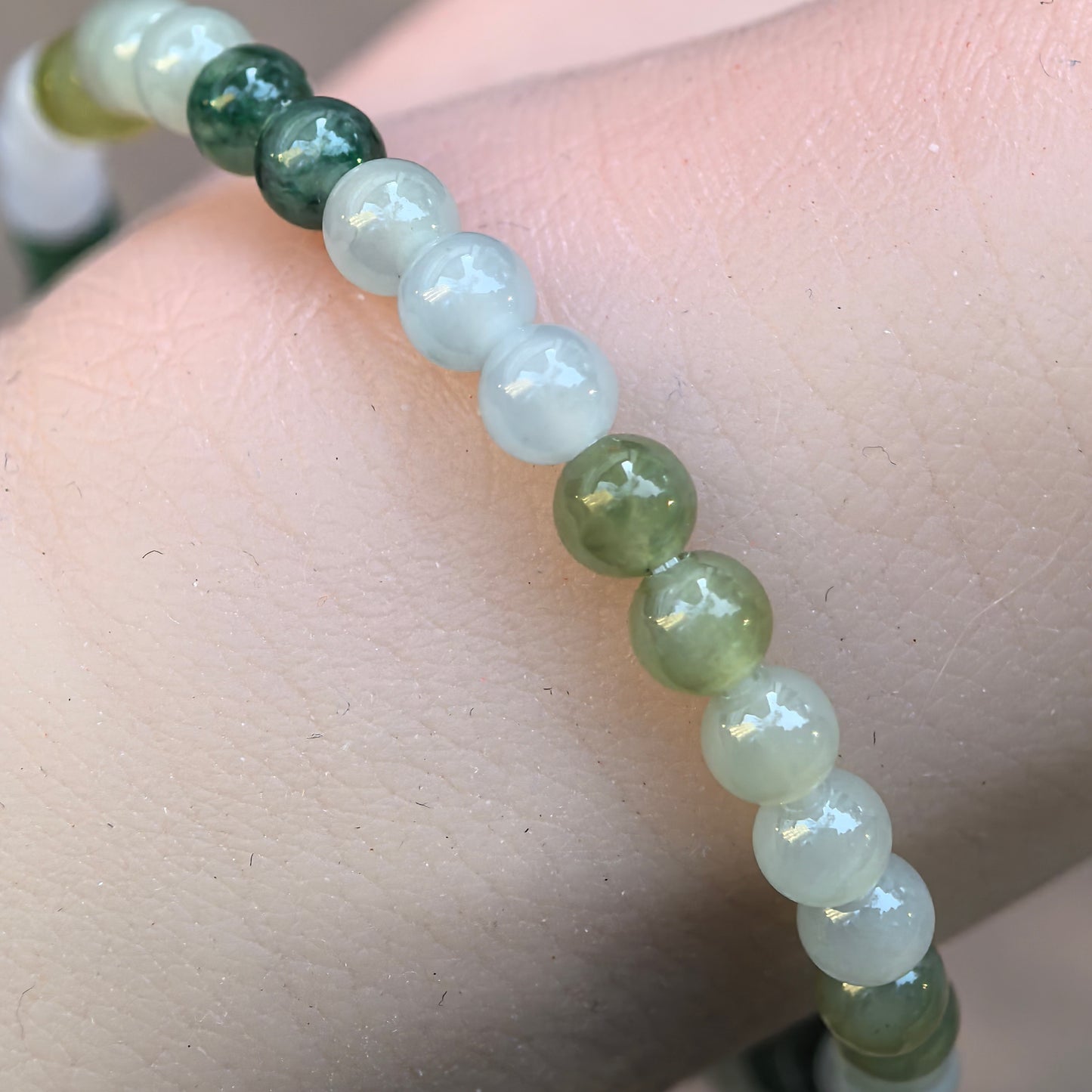 Natural Grade-A Jadeite Bracelet – Multicolor Icy Glutinous Burmese Jade Beads 4.6mm