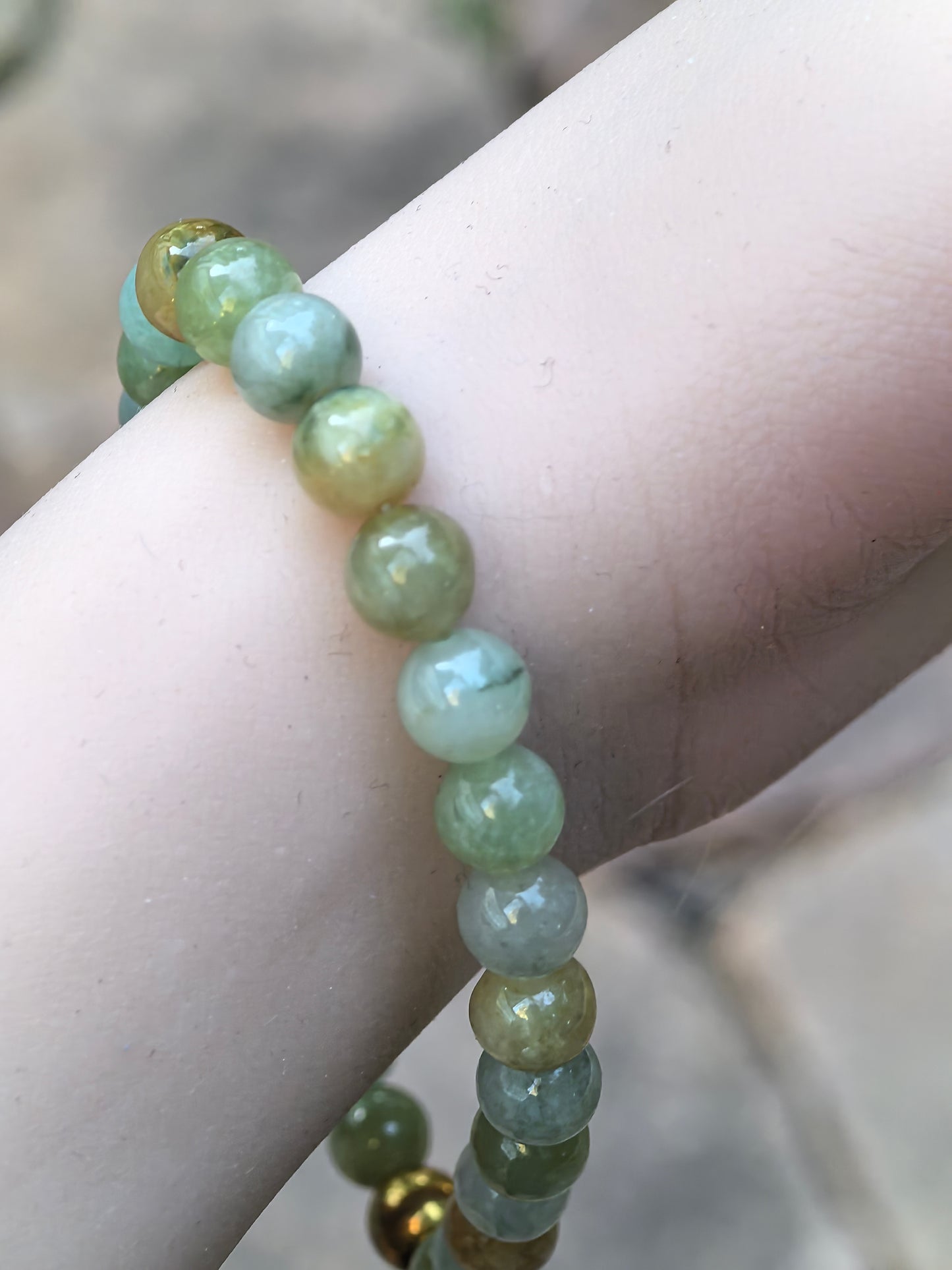 Natural Grade-A Jadeite Bracelet – Multicolor Glutinous Burmese Jade Beads 7.5mm