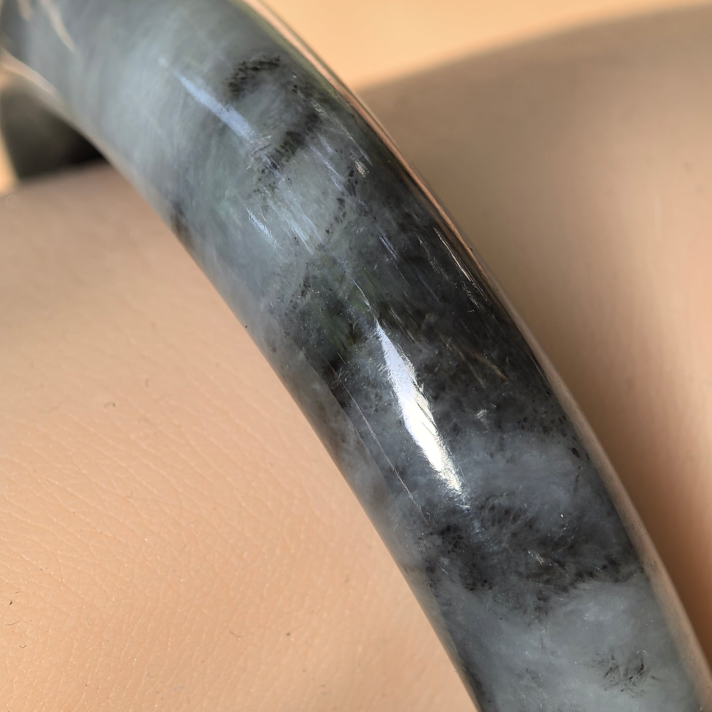 Natural Grade-A Jadeite Round Bangle – Half Black Grey Burmese Jade 52mm