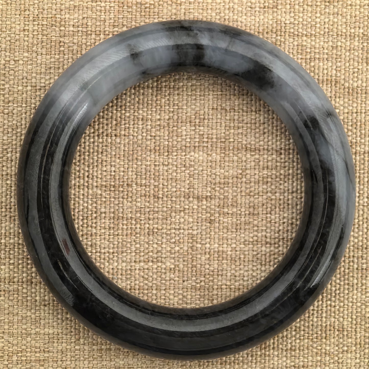 Natural Grade-A Jadeite Round Bangle – Half Black Grey Burmese Jade 52mm