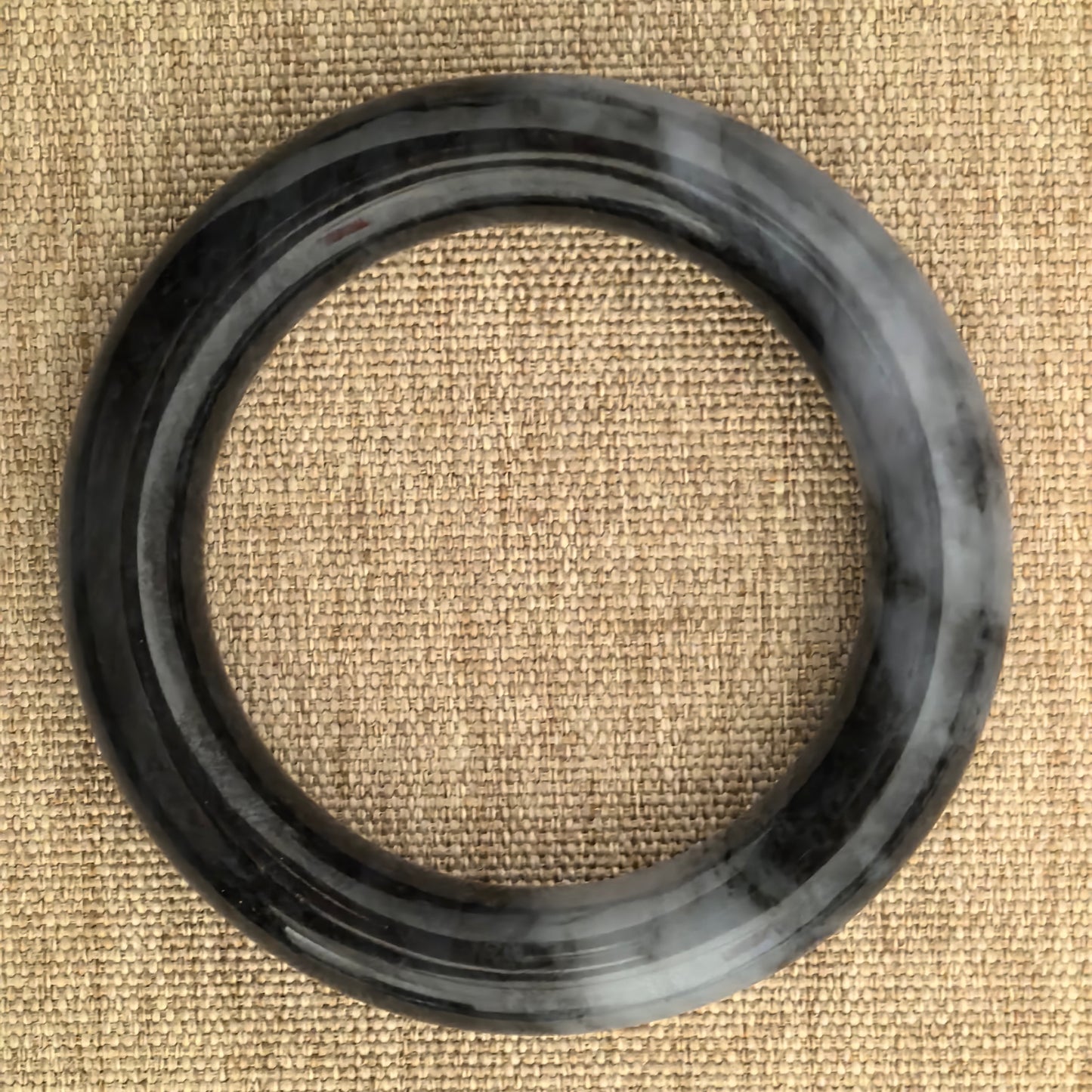 Natural Grade-A Jadeite Round Bangle – Half Black Grey Burmese Jade 52mm