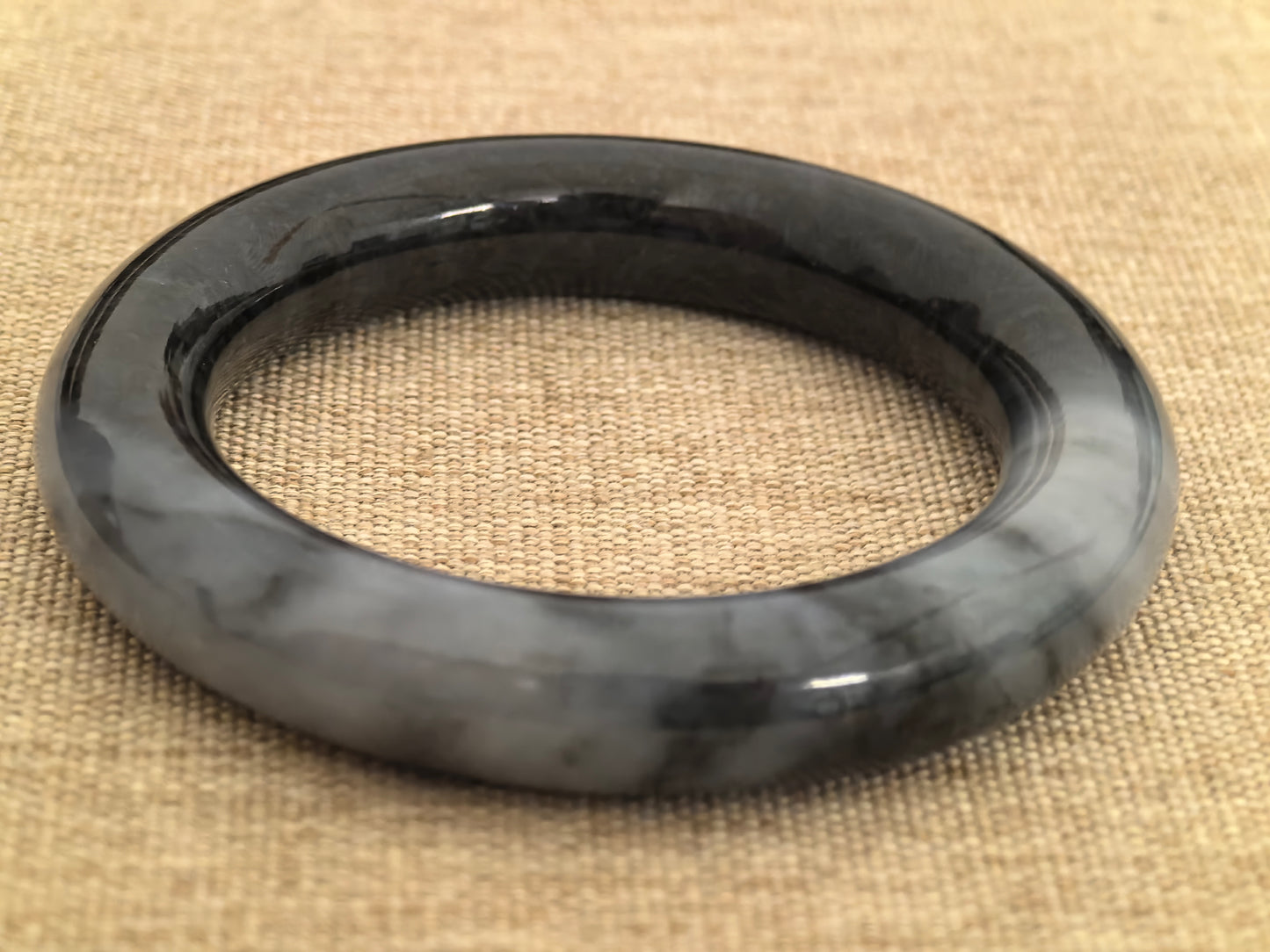 Natural Grade-A Jadeite Round Bangle – Half Black Grey Burmese Jade 52mm
