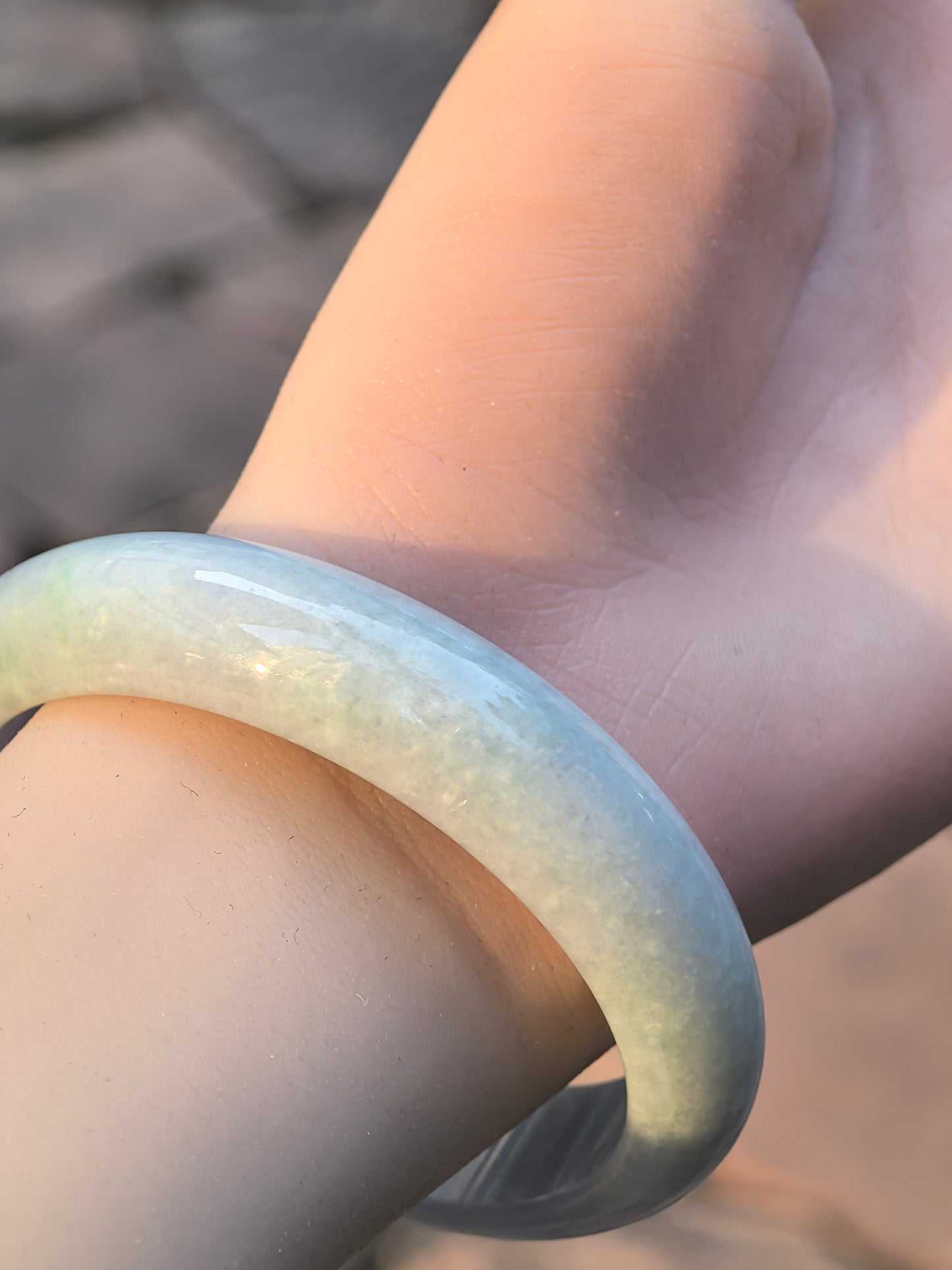 Natural Grade-A Jadeite Bangle – Dual Rich Lavender Glutinous Burmese Jade D-Shape 58mm