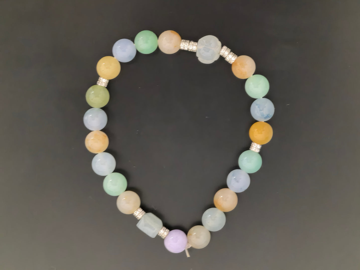 Natural Grade-A Jadeite Bracelet – Multicolor Icy Glutinous Burmese Jade Beads 7mm