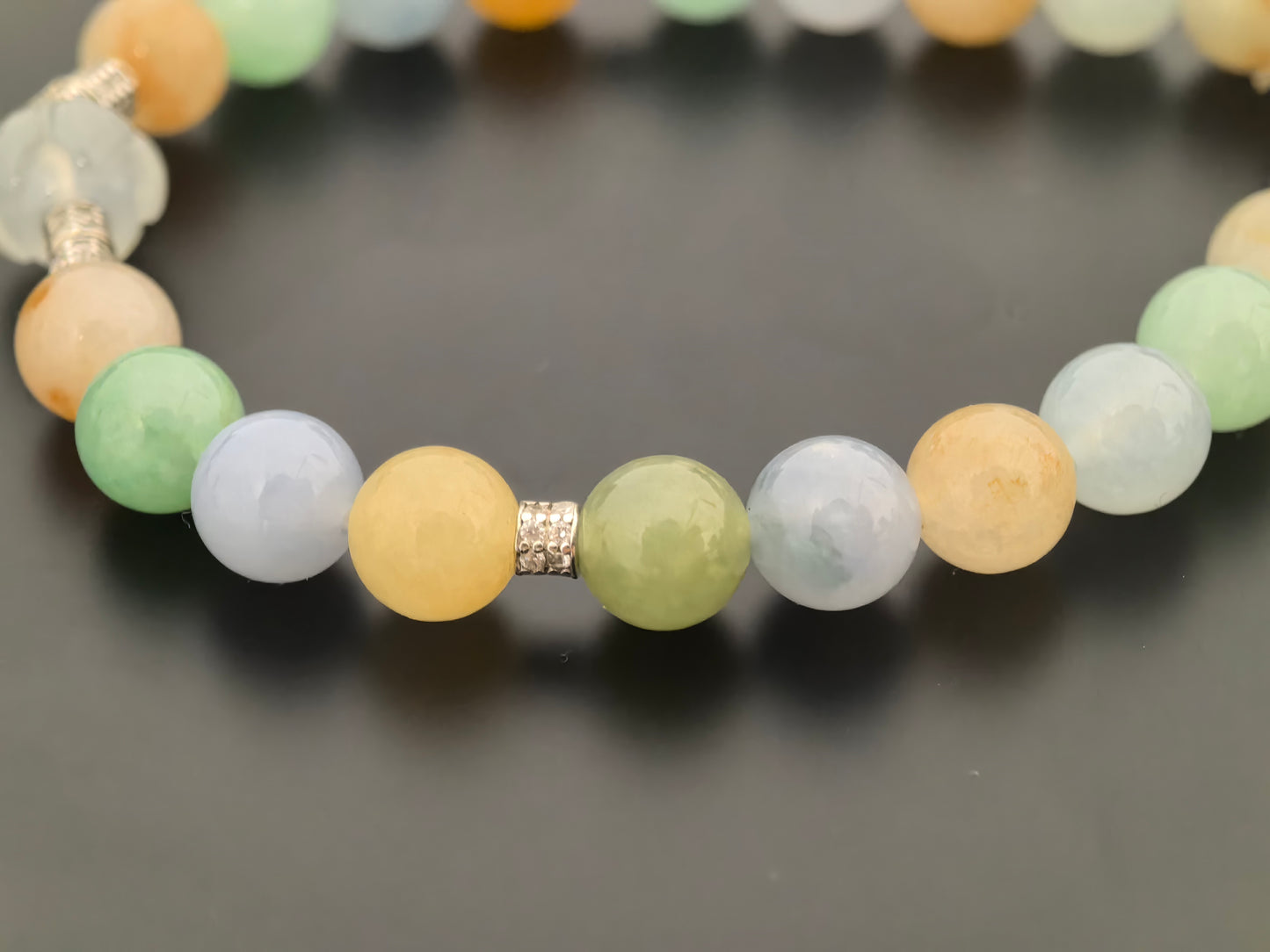 Natural Grade-A Jadeite Bracelet – Multicolor Icy Glutinous Burmese Jade Beads 7mm