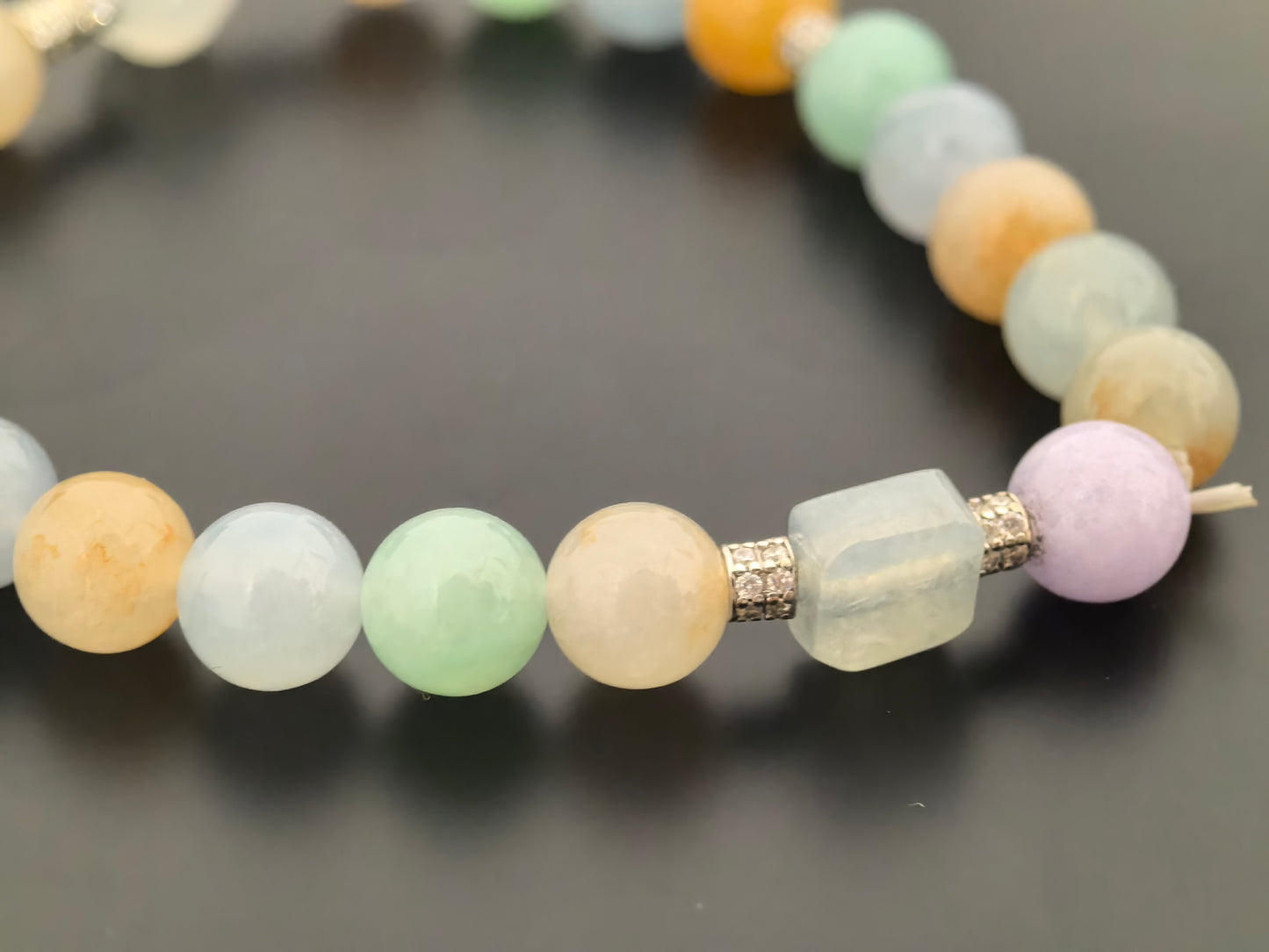Natural Grade-A Jadeite Bracelet – Multicolor Icy Glutinous Burmese Jade Beads 7mm