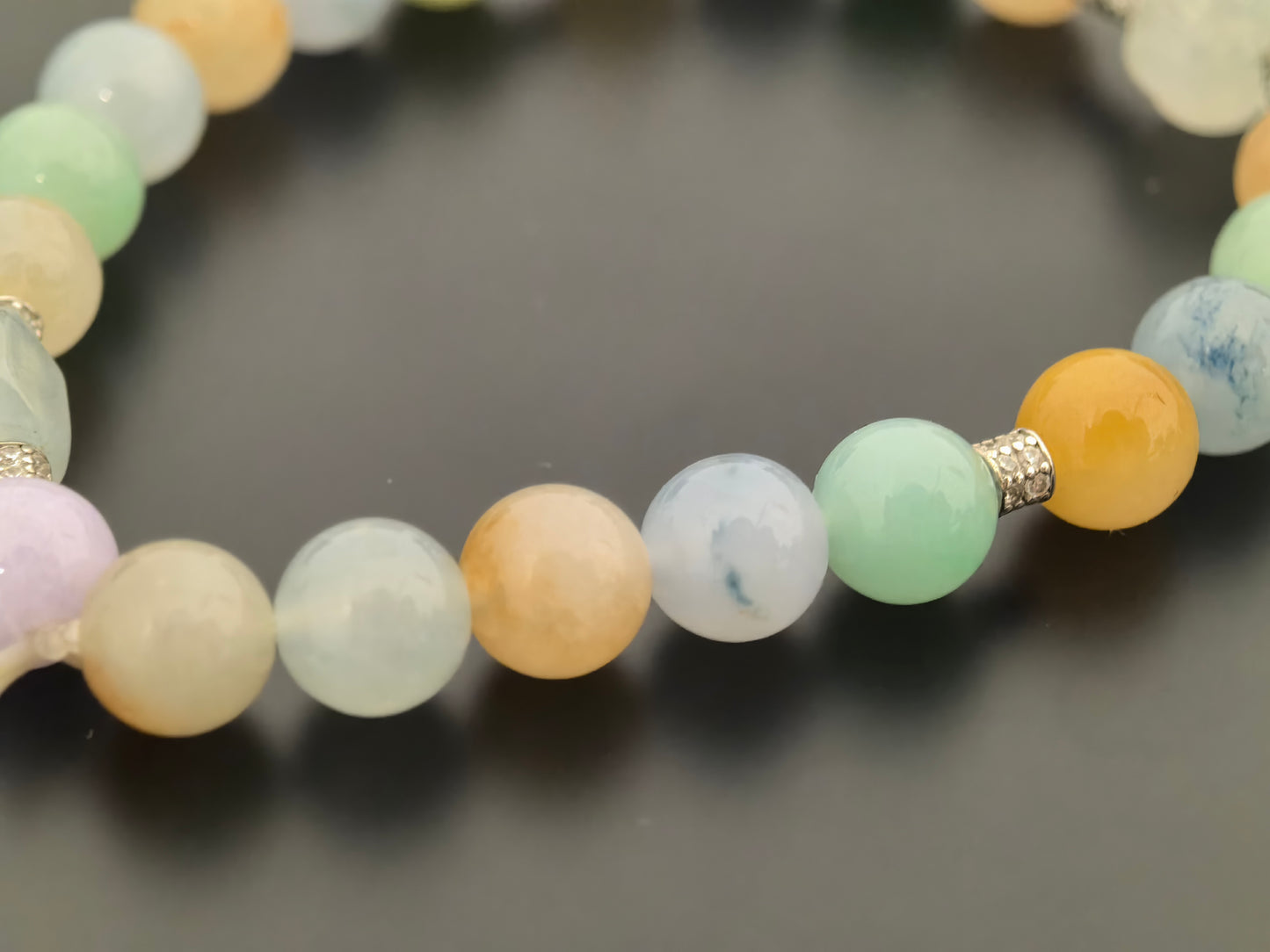 Natural Grade-A Jadeite Bracelet – Multicolor Icy Glutinous Burmese Jade Beads 7mm